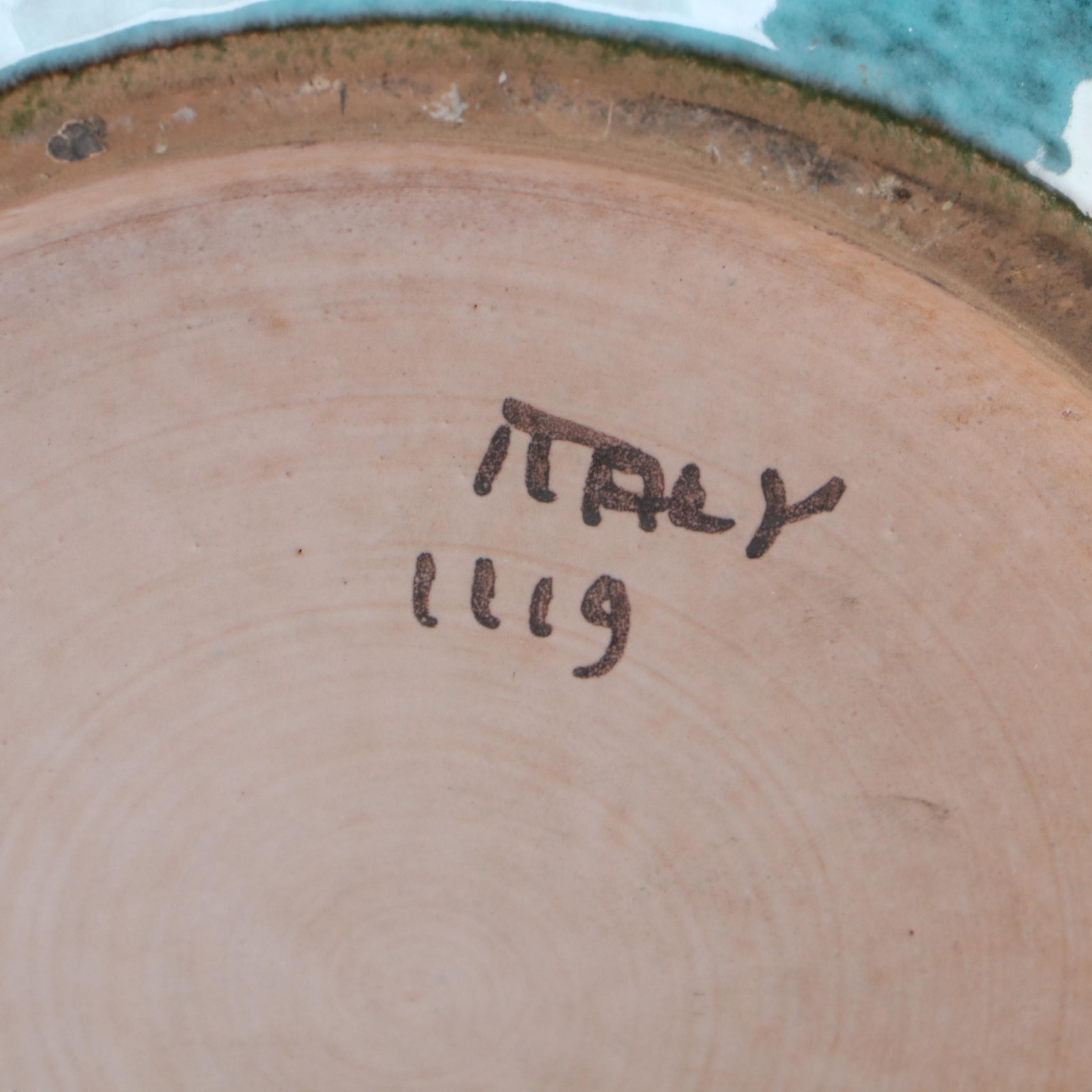 Italian Renaissance Style Turquoise Glazed Sgraffito Pottery Vase