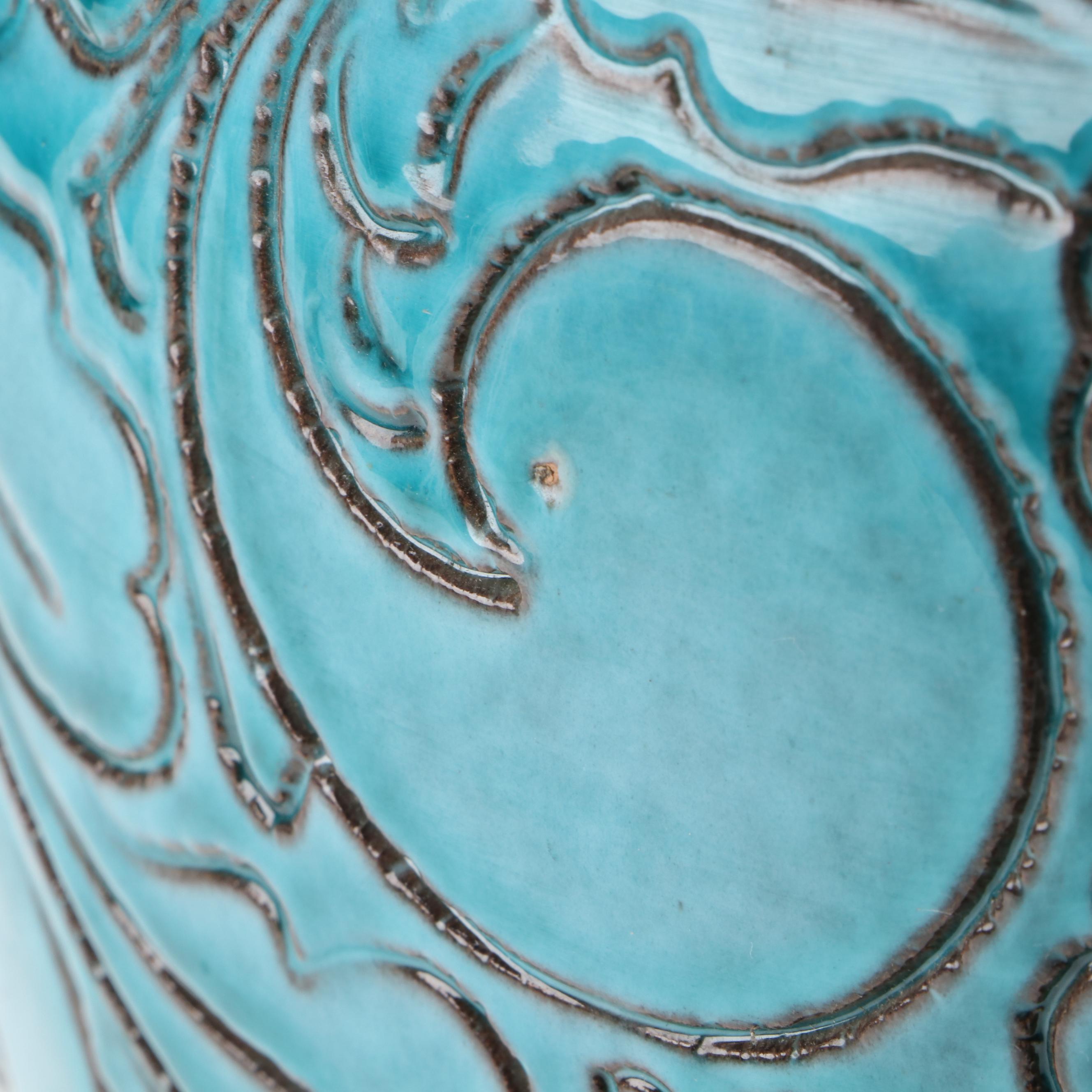 Italian Renaissance Style Turquoise Glazed Sgraffito Pottery Vase