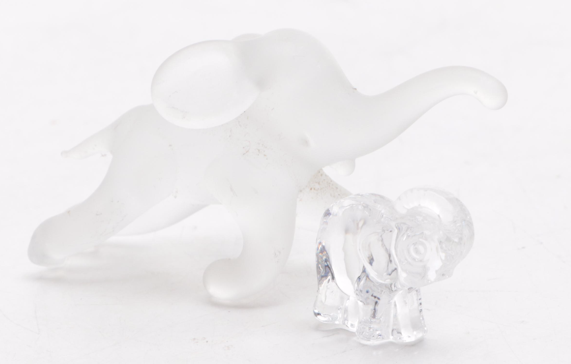 Faberge Limoges Elephant Motif Box with Miniature Glass Elephant Figurines