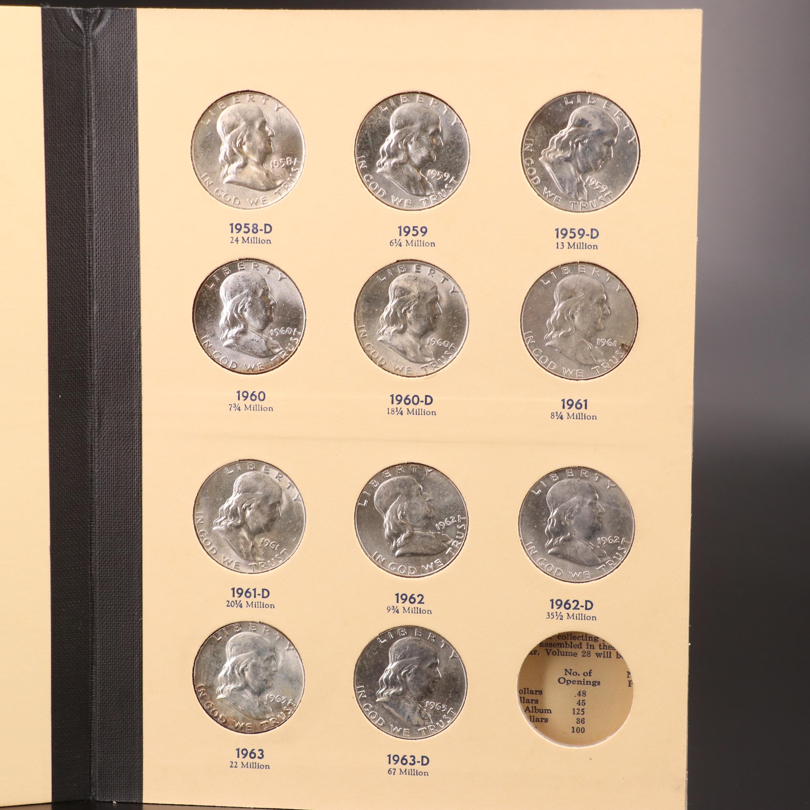 Complete Collection of Thirty-five Franklin Silver Half Dollars