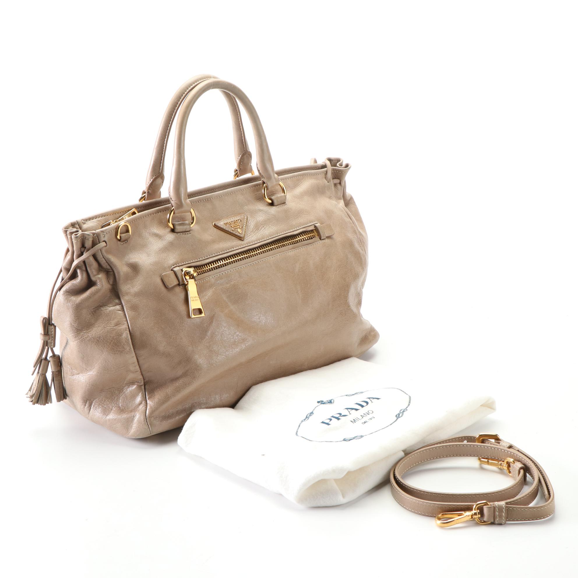 Prada Two-Way Satchel Bag in Deserto Vitello Shine Leather