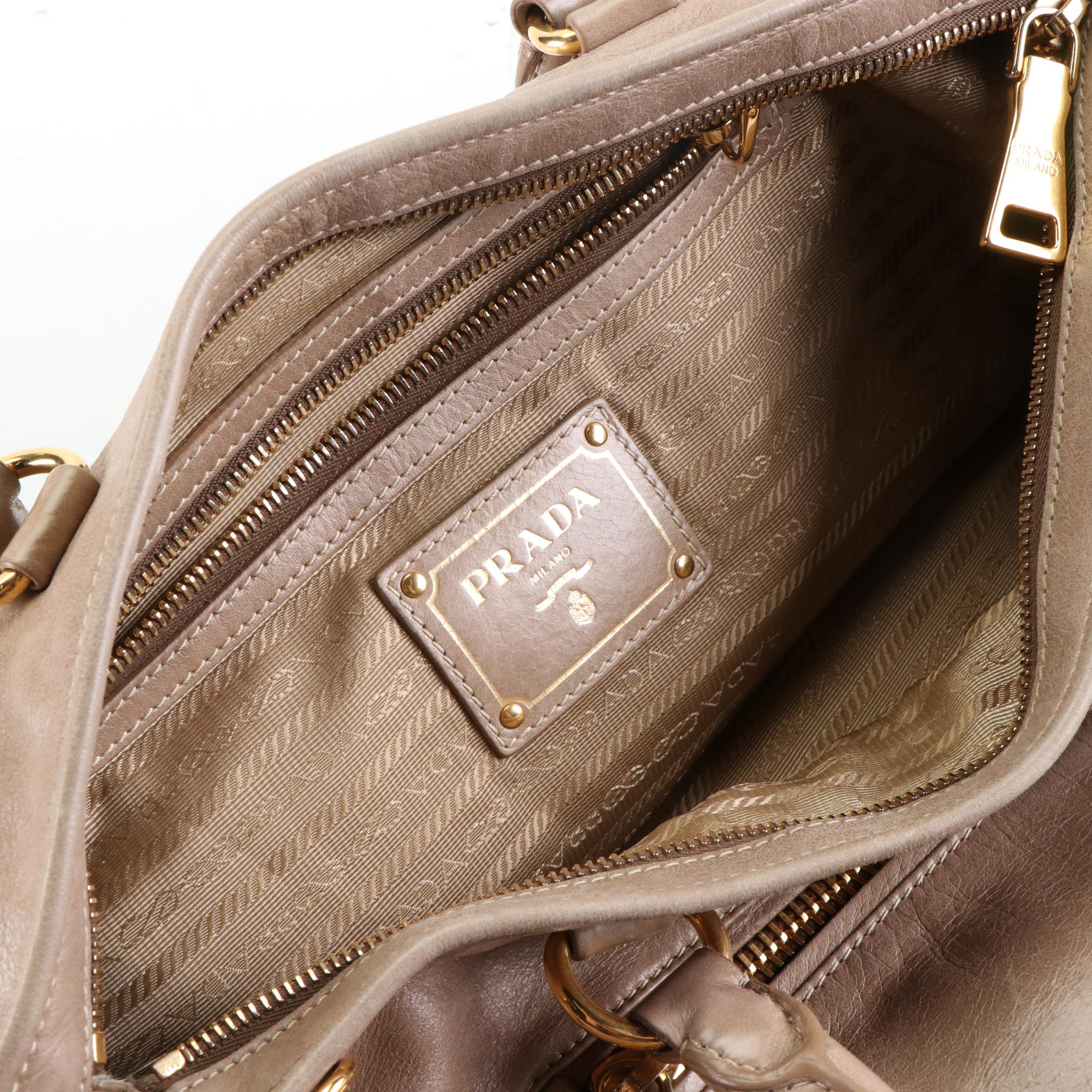 Prada Two-Way Satchel Bag in Deserto Vitello Shine Leather