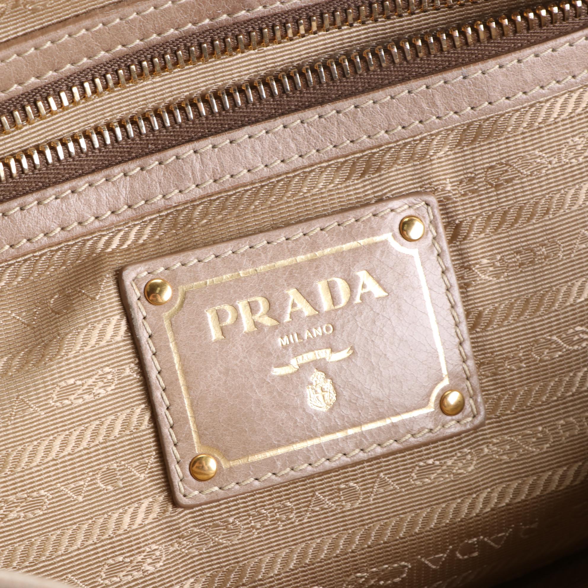 Prada Two-Way Satchel Bag in Deserto Vitello Shine Leather