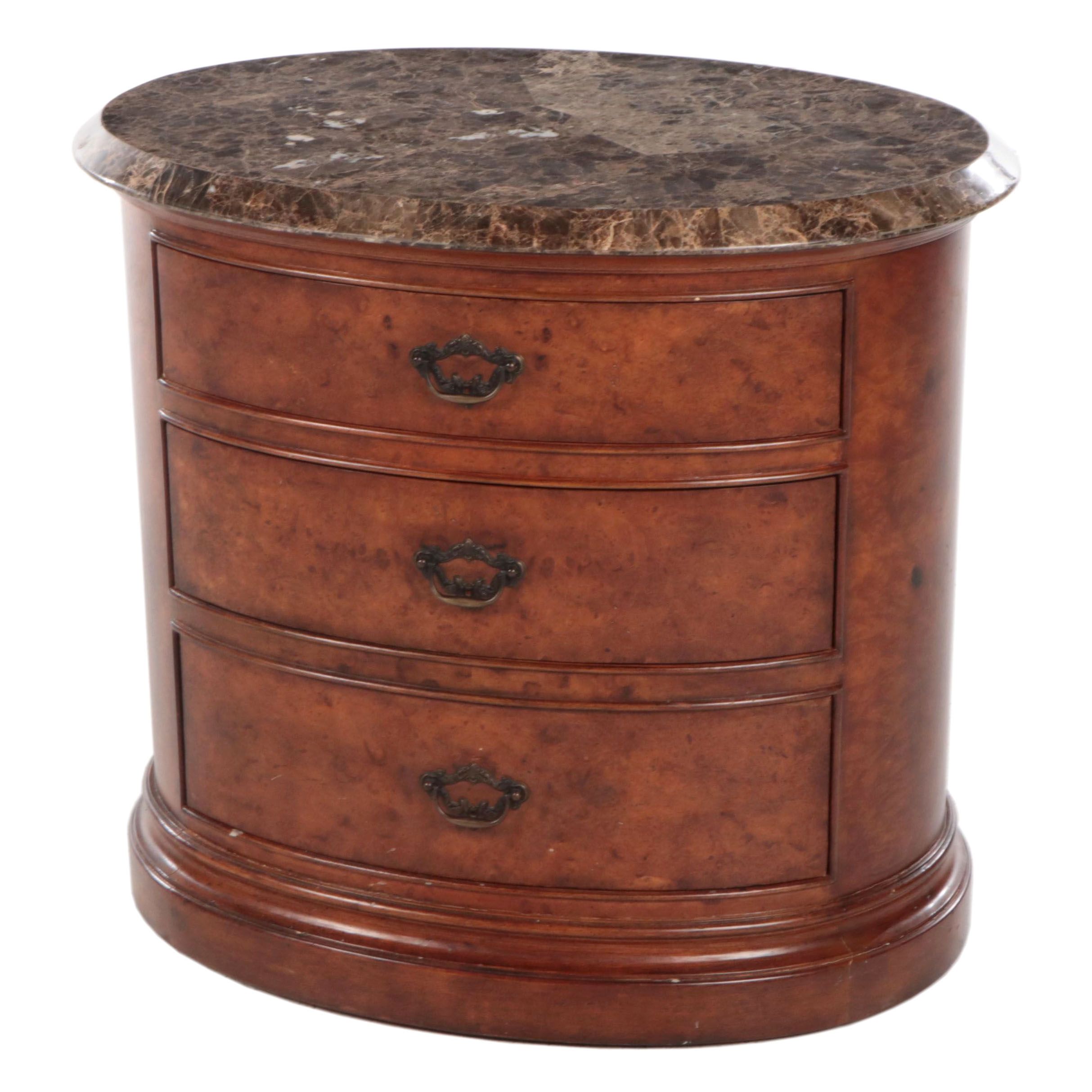 Thomasville "Ernest Hemingway" Burlwood and Tessellated Marble Bedside Chest