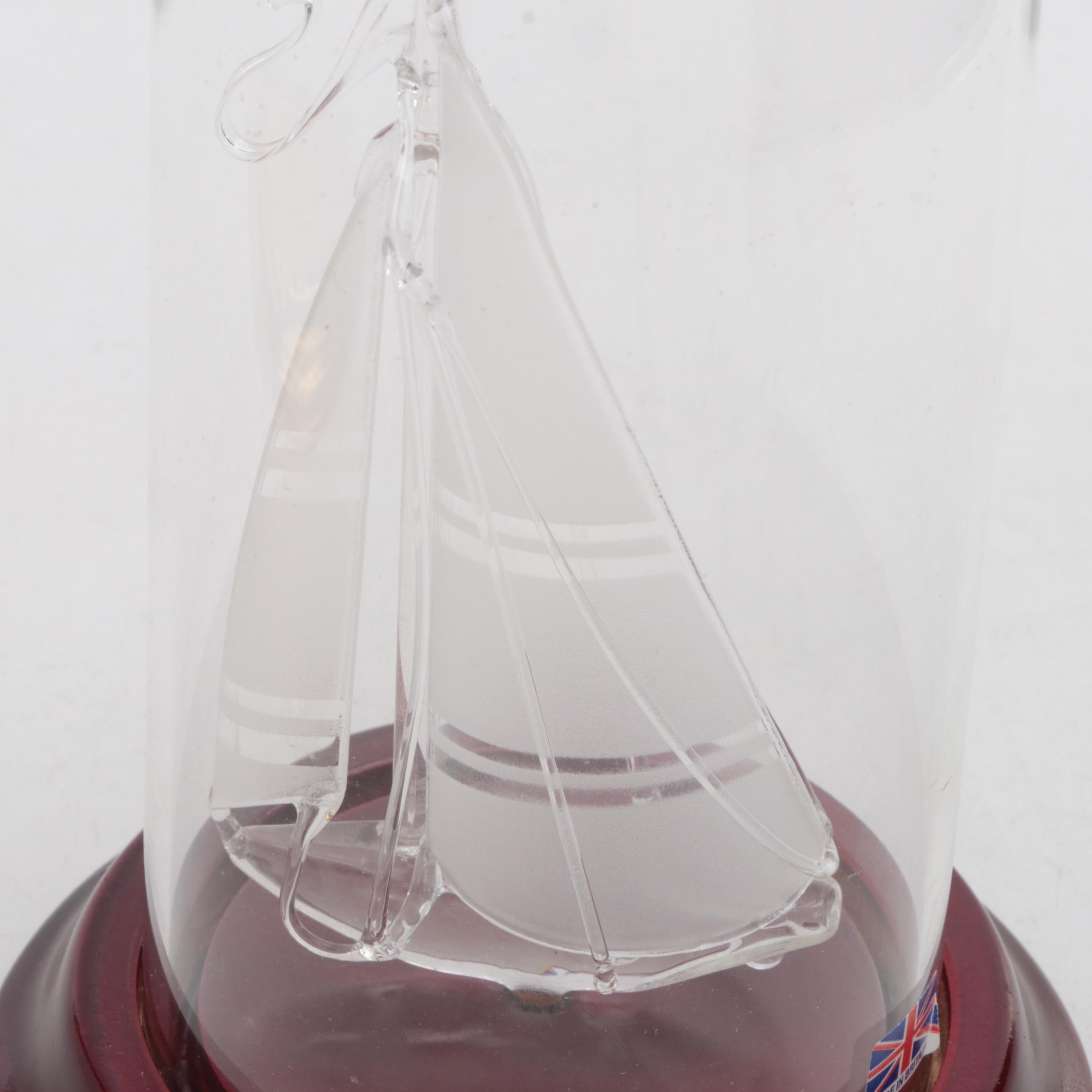 Bulova Ship's Bell Brass Nautical Clock with Art Glass Racing Yacht