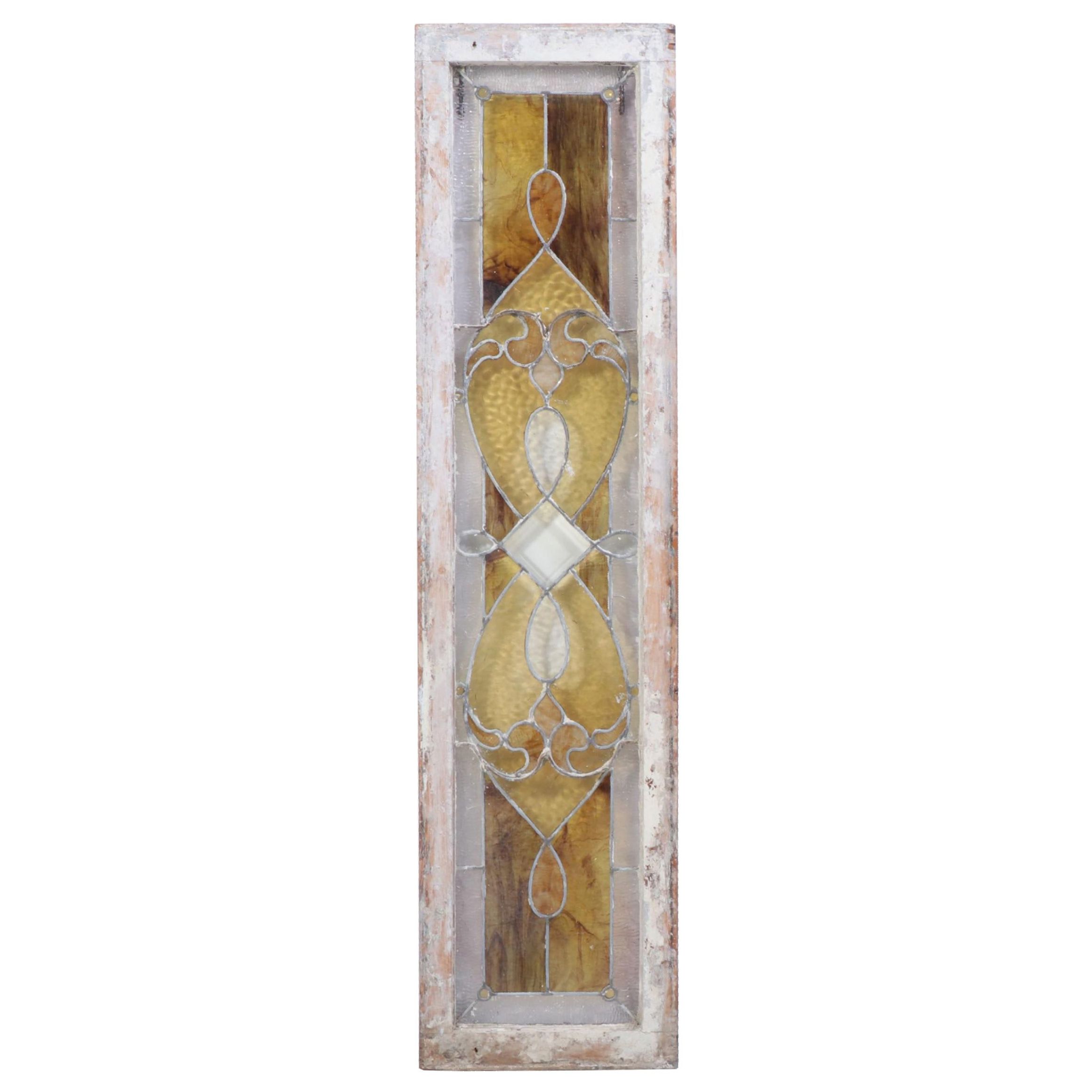 Amber and Clear Stained Glass Window Panel