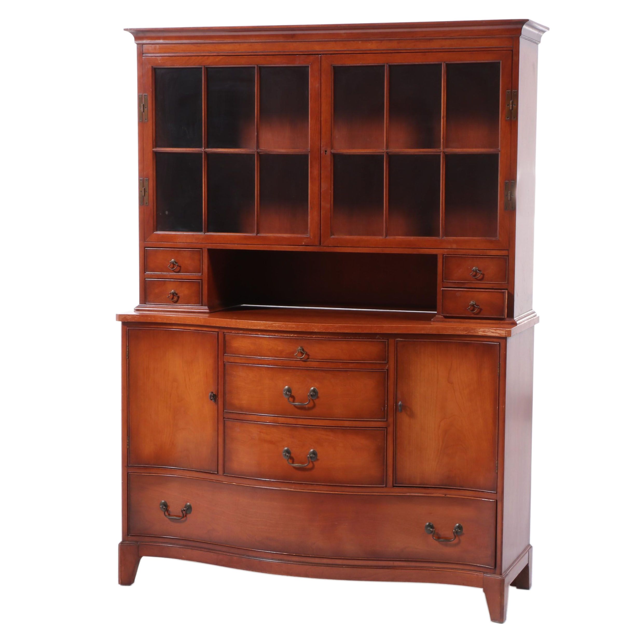 Regency Style Cherry Two-Piece China Cabinet, Late 20th Century