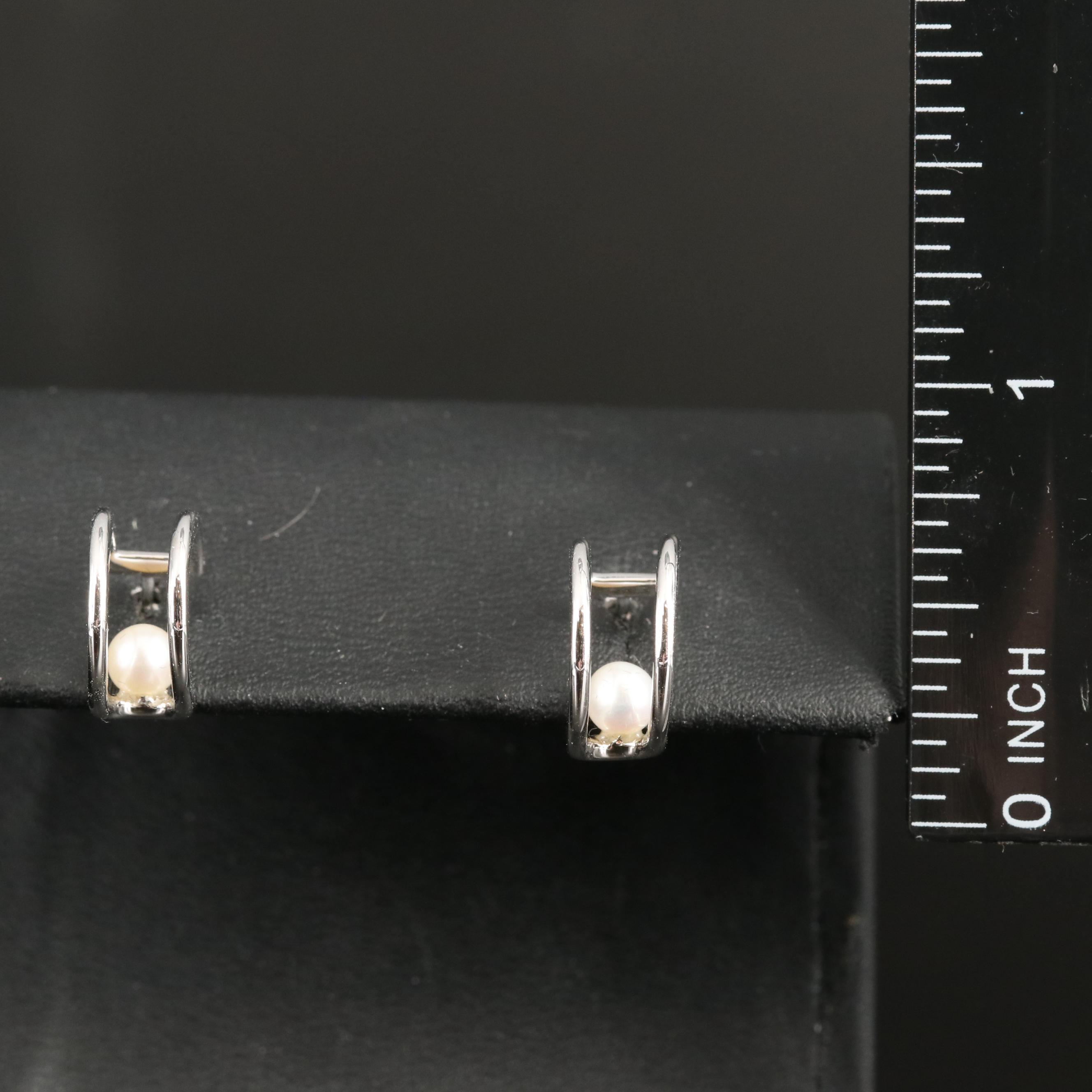 Sterling Pearl Hoop Earrings