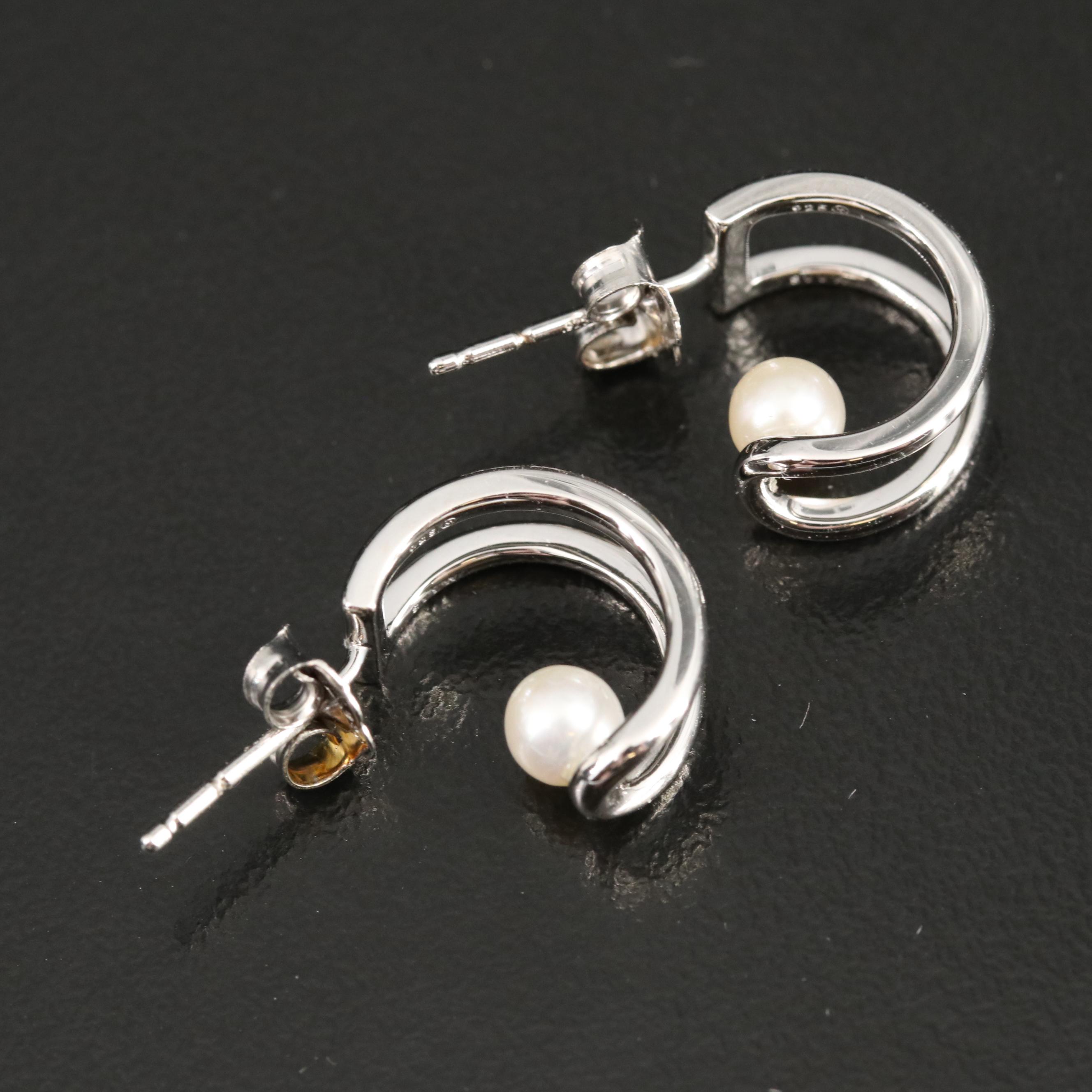 Sterling Pearl Hoop Earrings