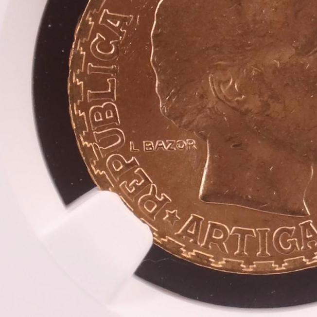 NGC MS62 1930 Uruguay Gold Five Peso Coin