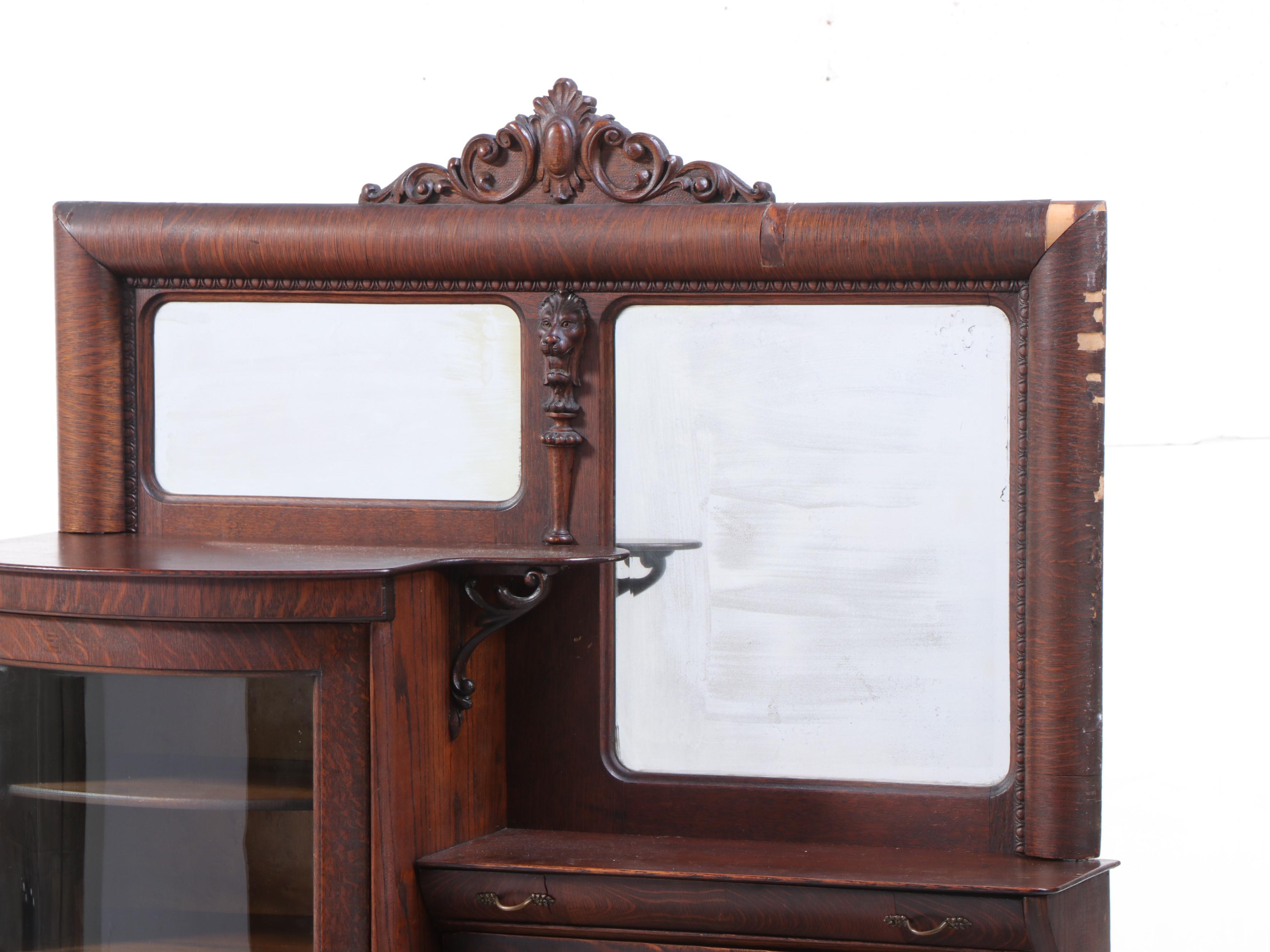 Forest City Furniture Co. Empire Revival Oak Side-by-Side Secretary Bookcase