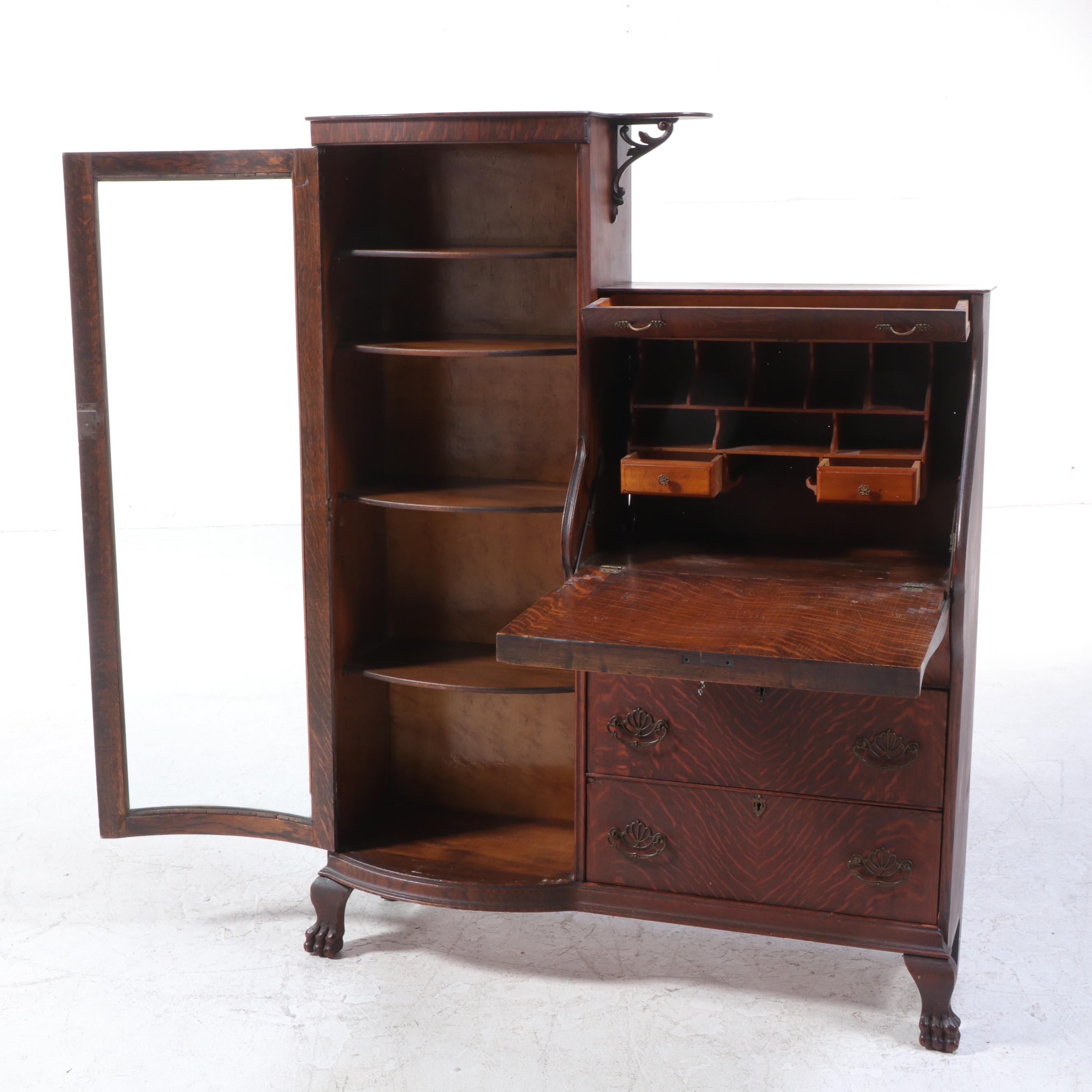 Forest City Furniture Co. Empire Revival Oak Side-by-Side Secretary Bookcase