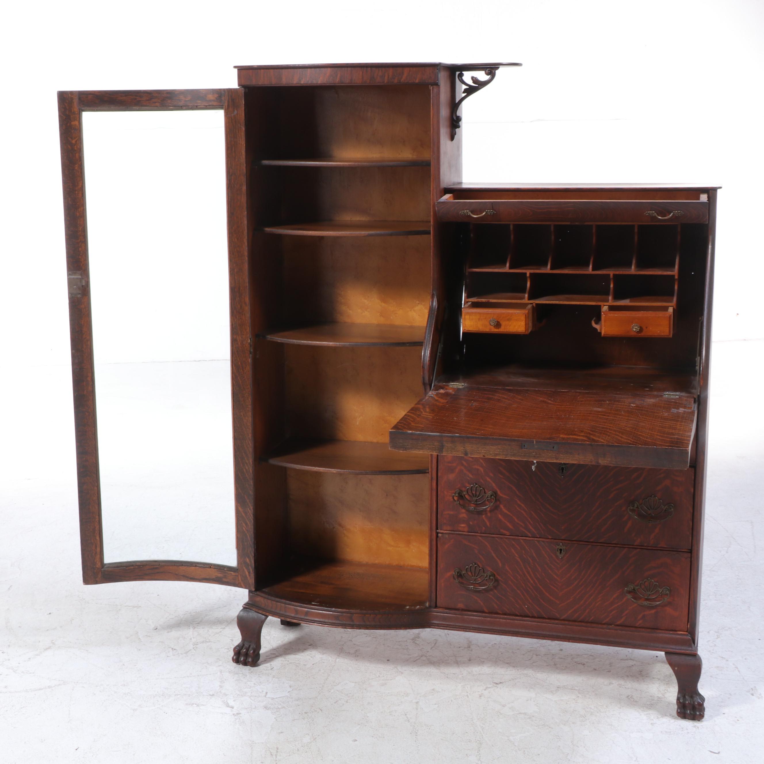 Forest City Furniture Co. Empire Revival Oak Side-by-Side Secretary Bookcase