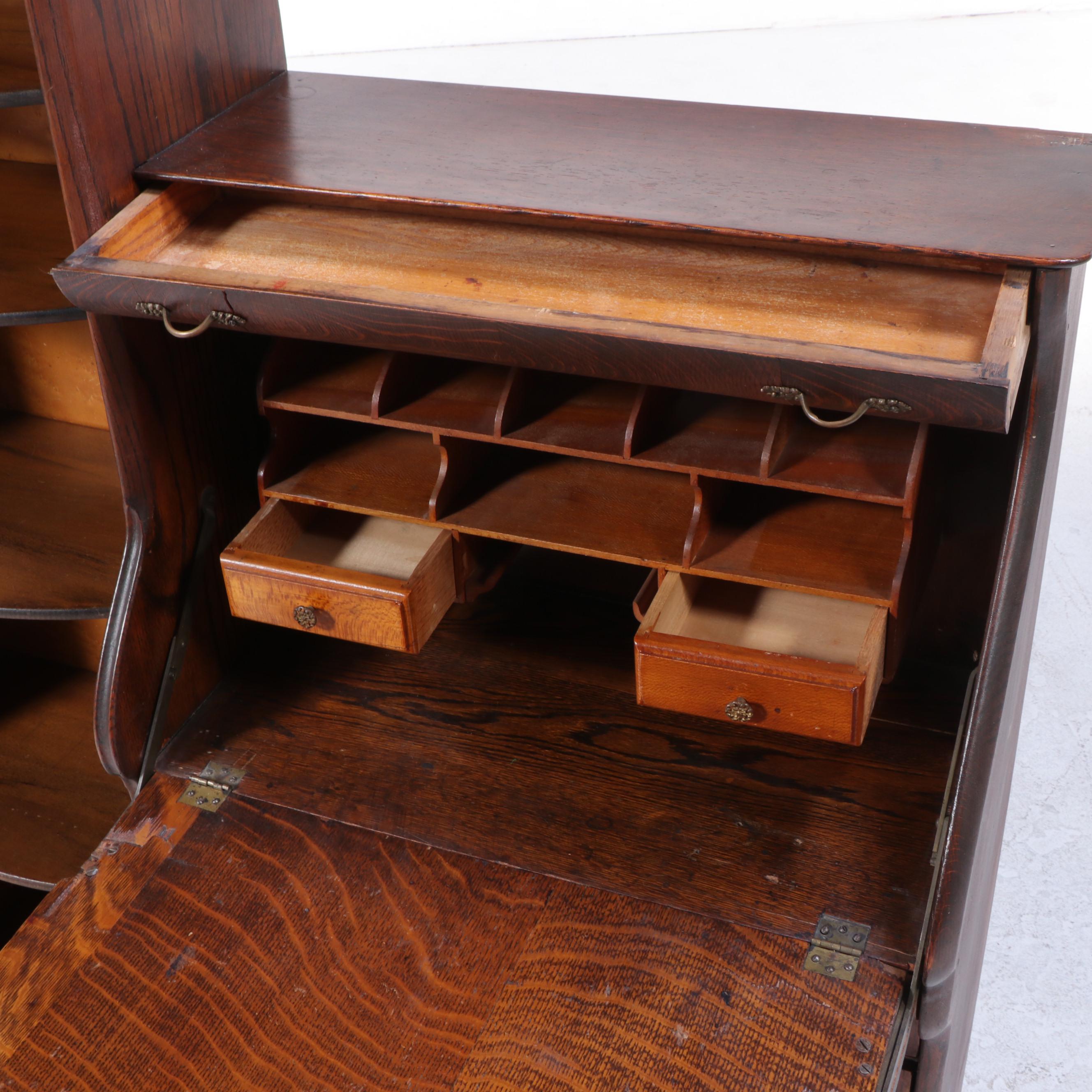 Forest City Furniture Co. Empire Revival Oak Side-by-Side Secretary Bookcase