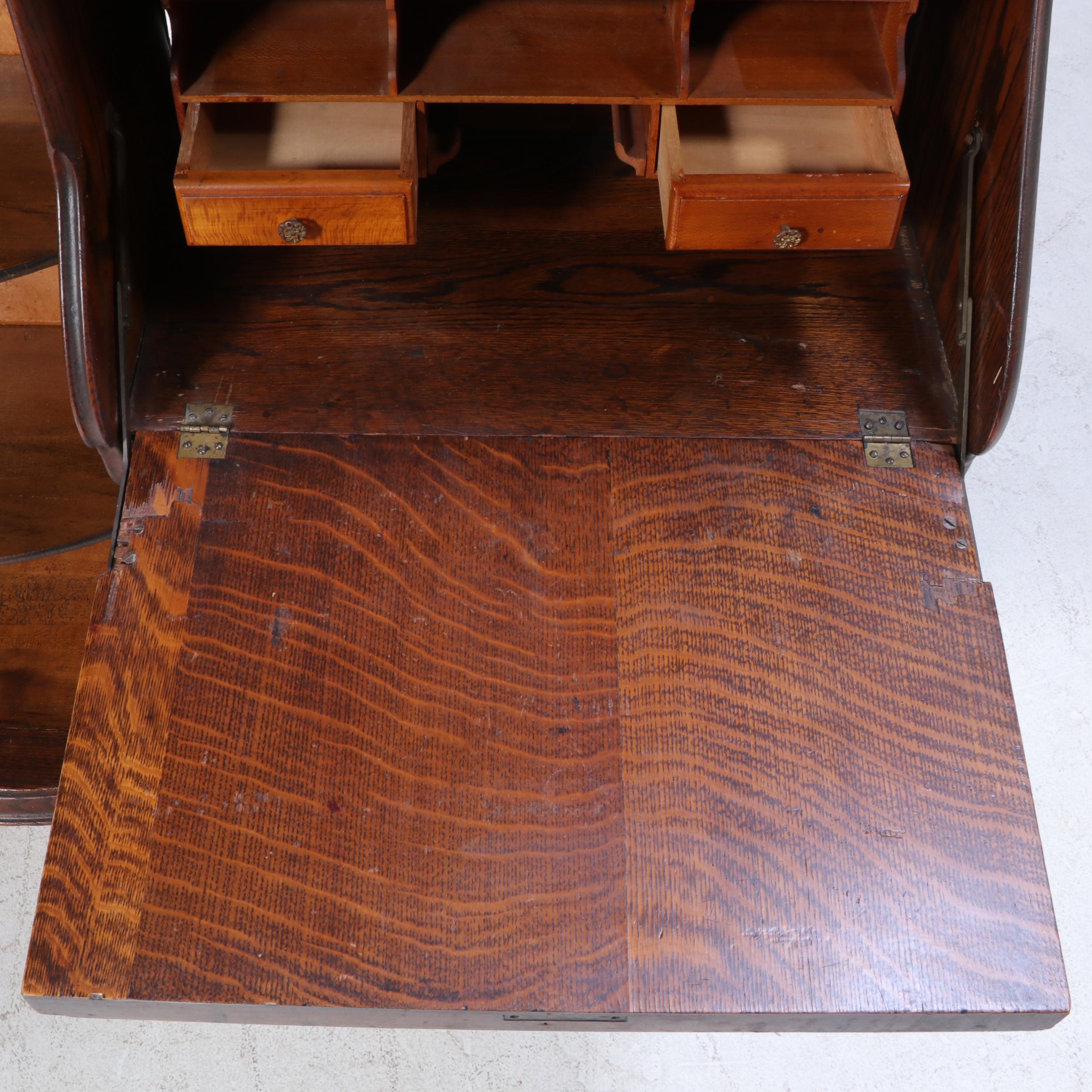 Forest City Furniture Co. Empire Revival Oak Side-by-Side Secretary Bookcase