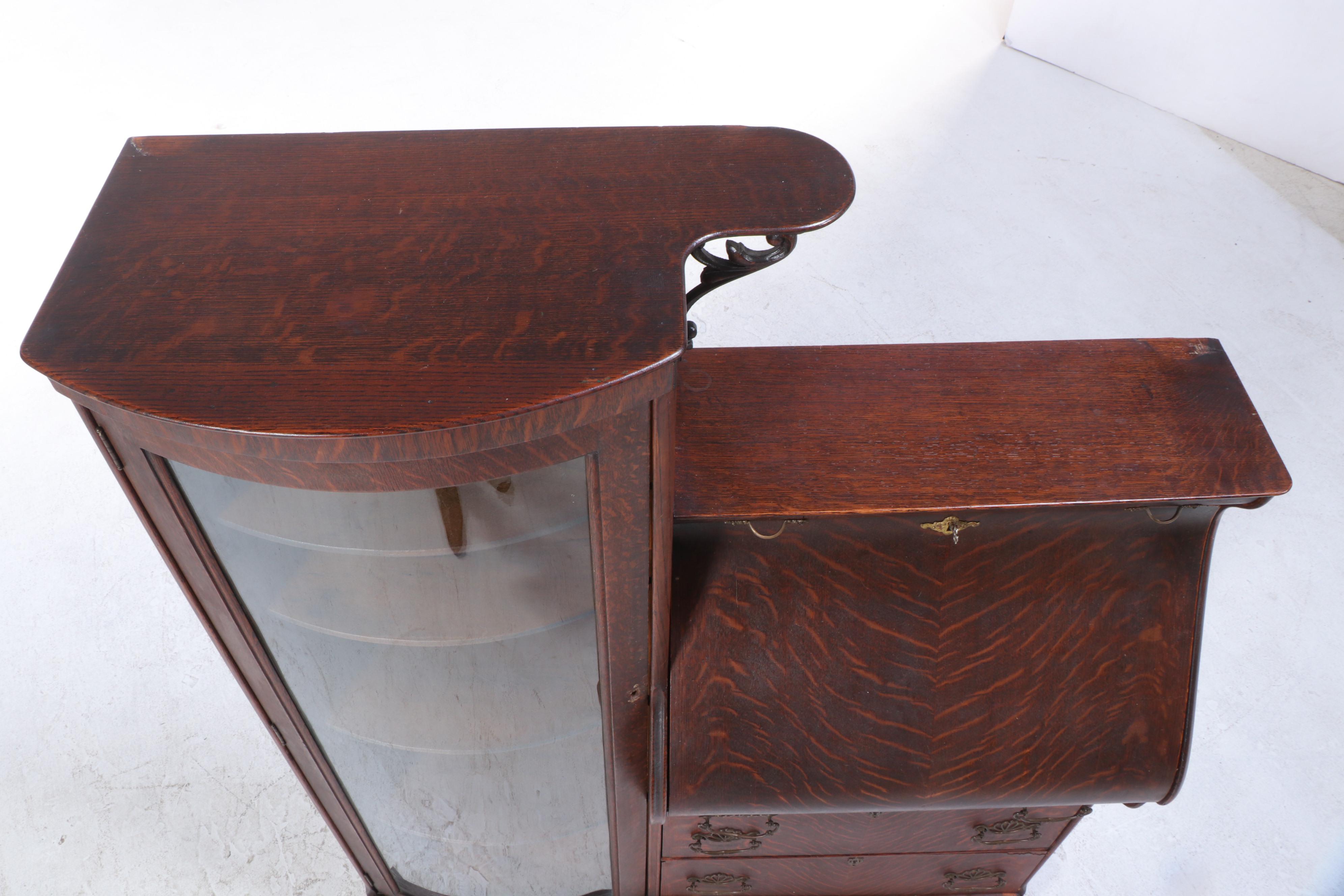 Forest City Furniture Co. Empire Revival Oak Side-by-Side Secretary Bookcase