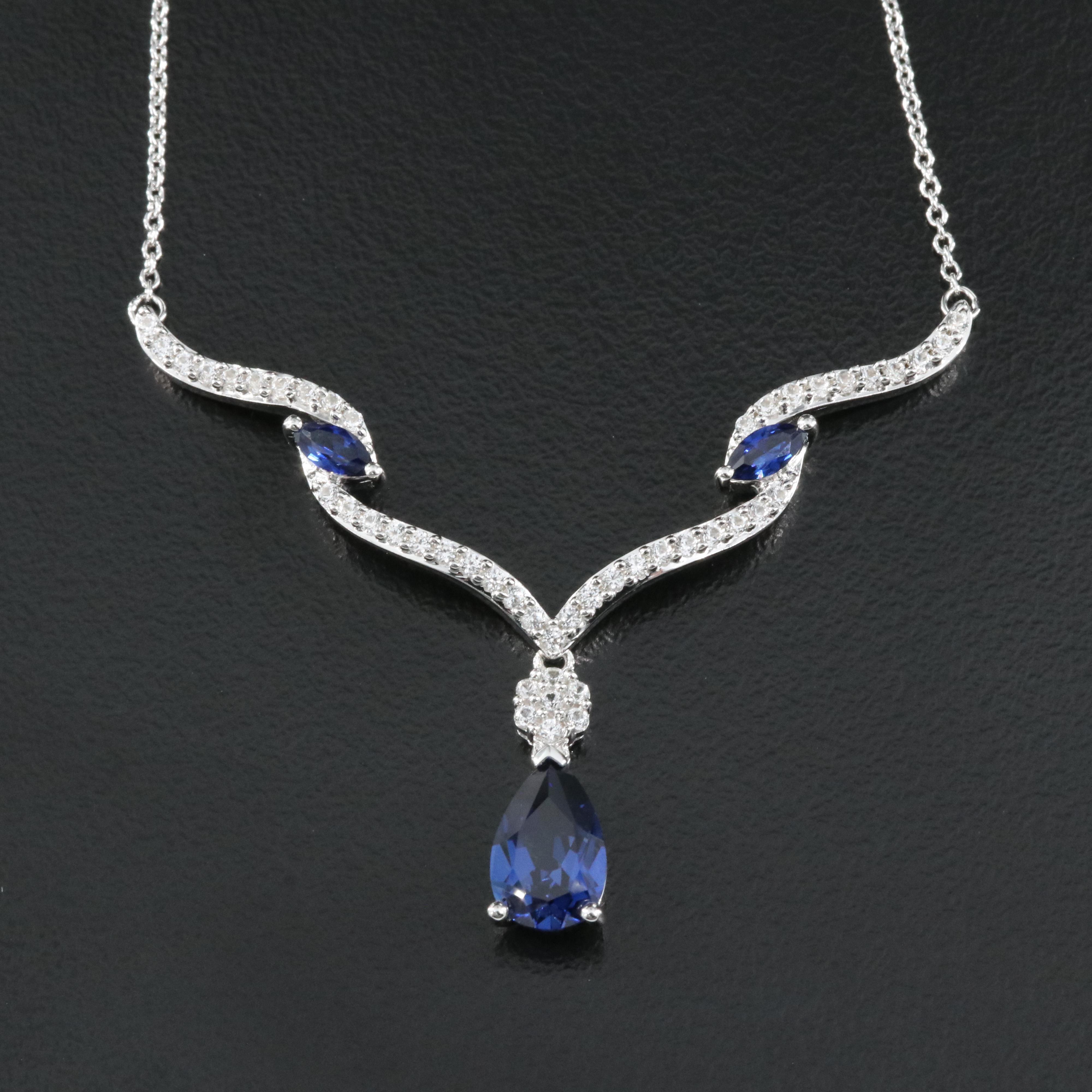 Sterling Sapphire Chevron Necklace