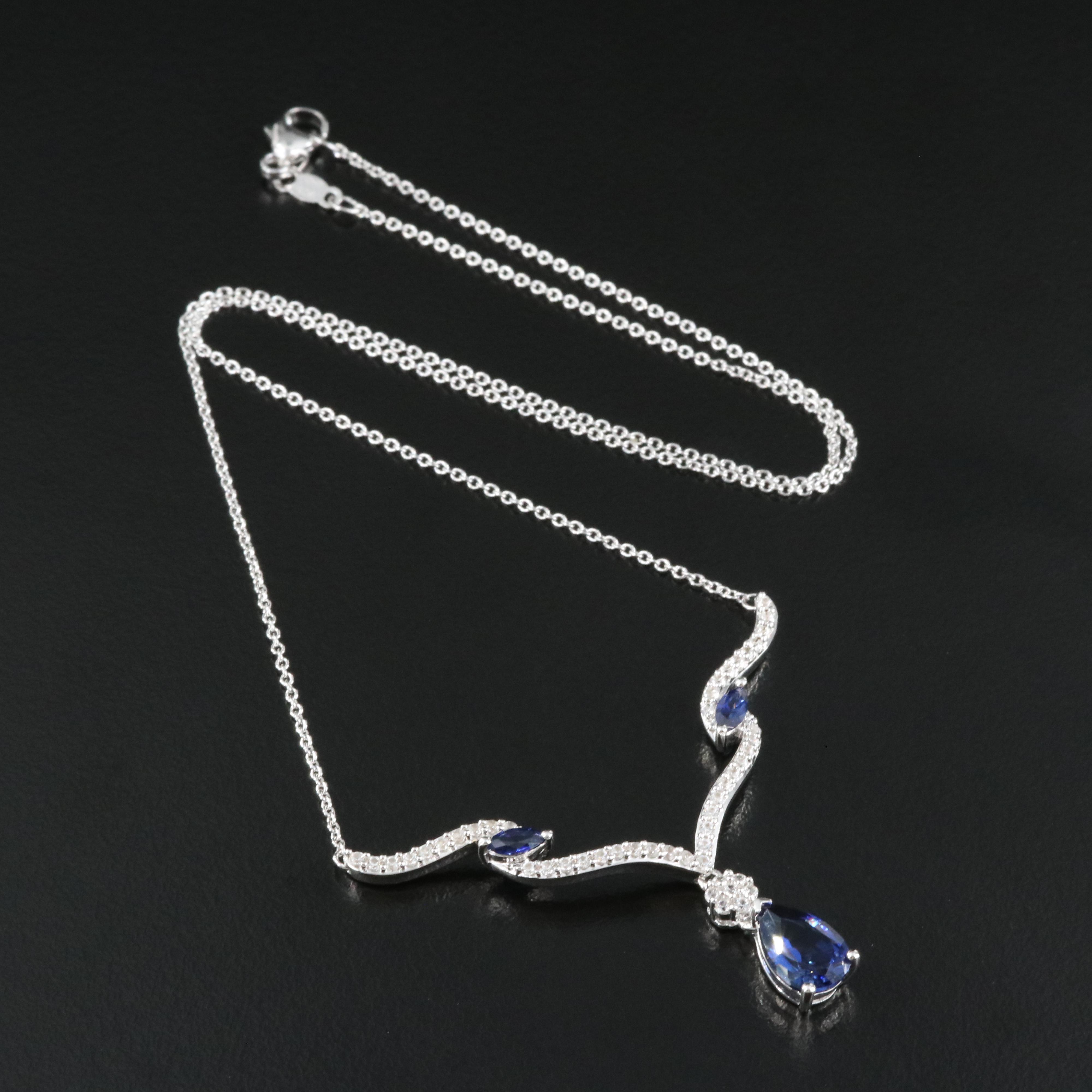 Sterling Sapphire Chevron Necklace