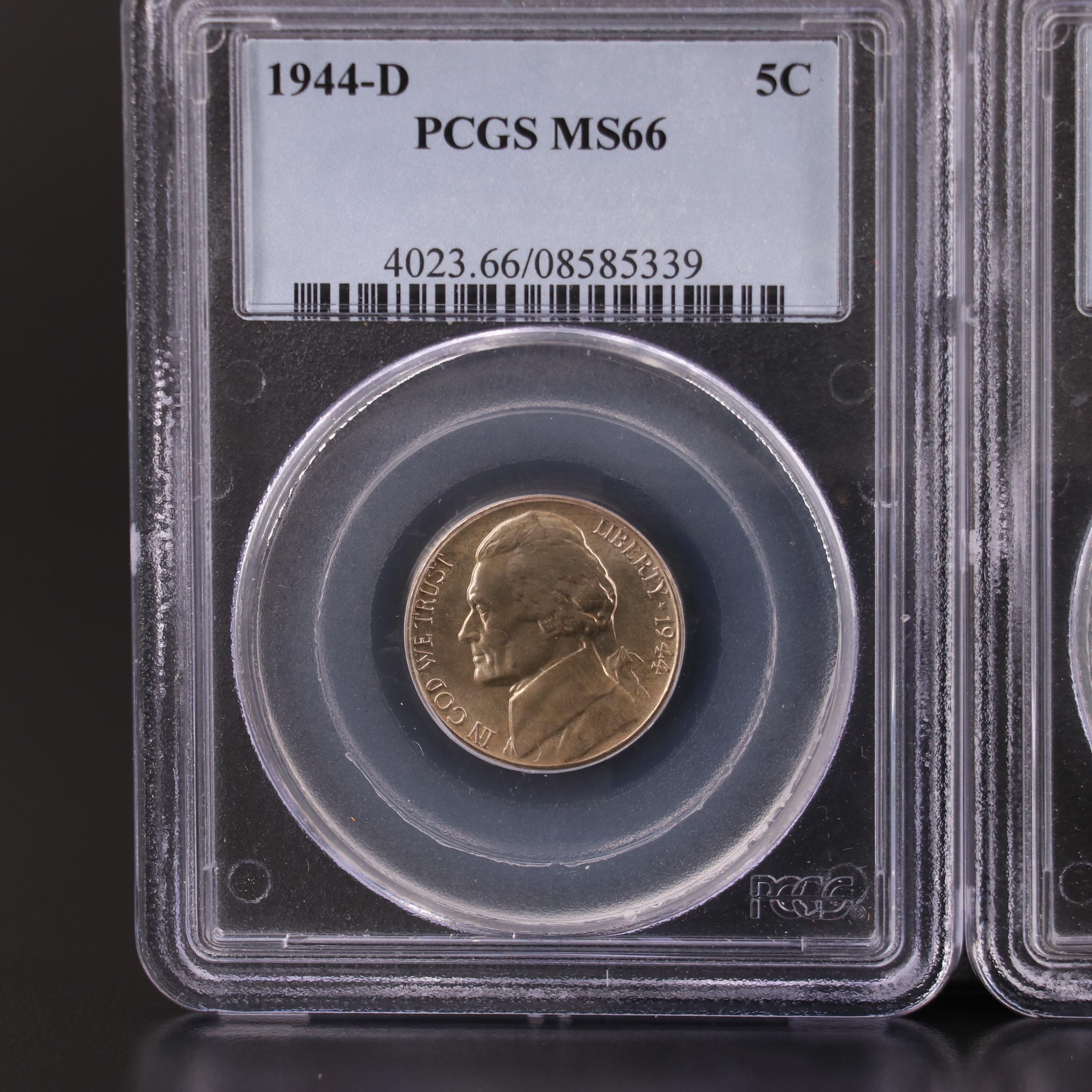 PCGS MS66 1943-S and 1944-D Wartime Silver-Alloy Nickels
