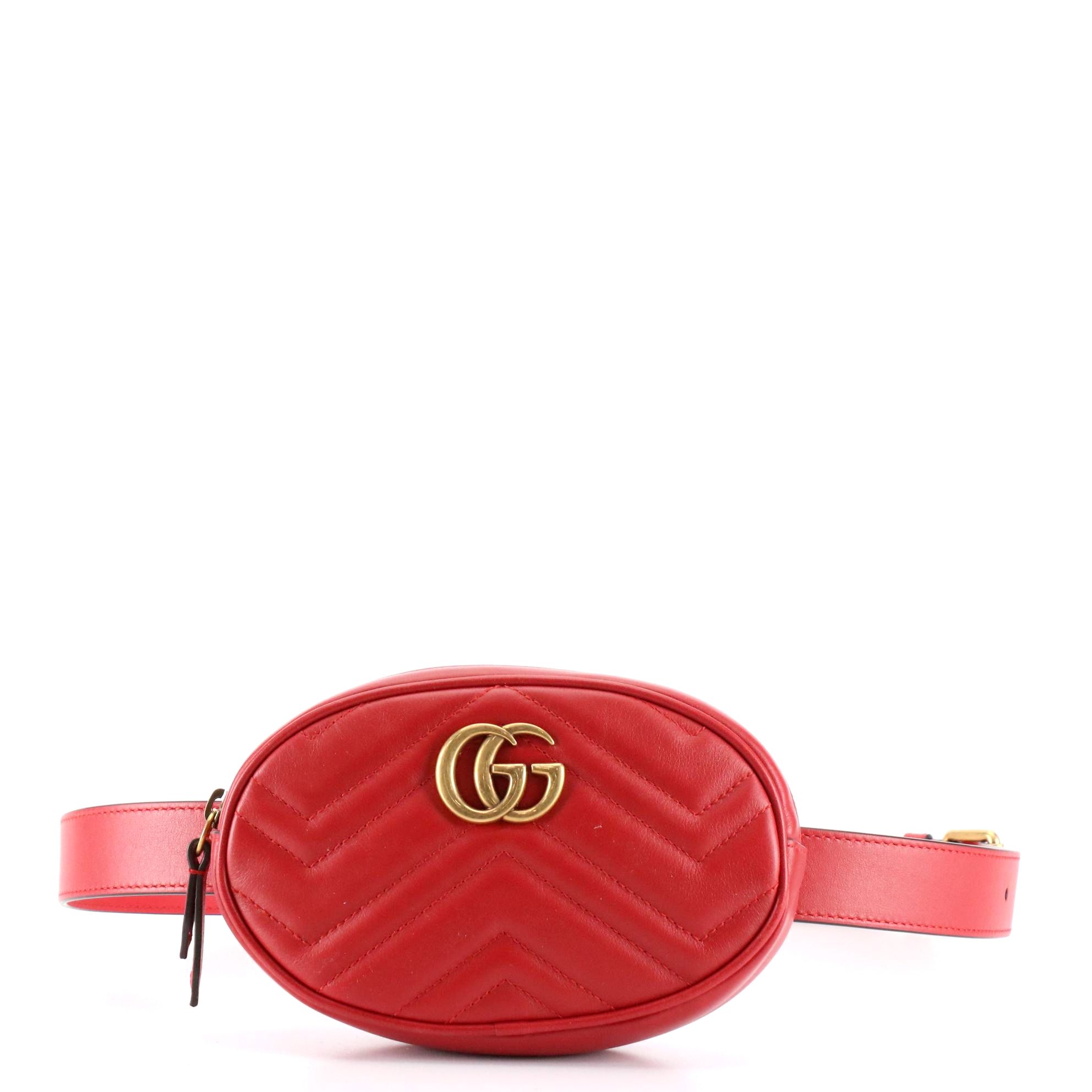 Gucci GG Marmont Belt Bag in Quilted Matelassé Red Leather
