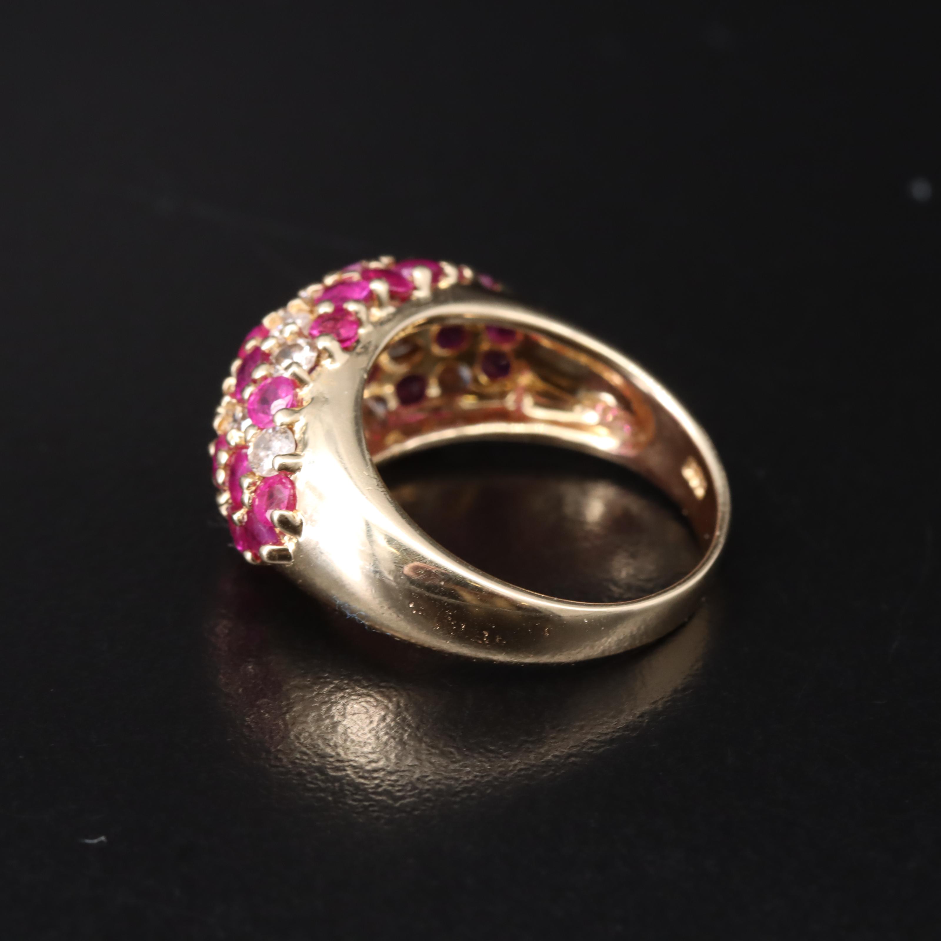 14K Diamond and Ruby Dome Ring