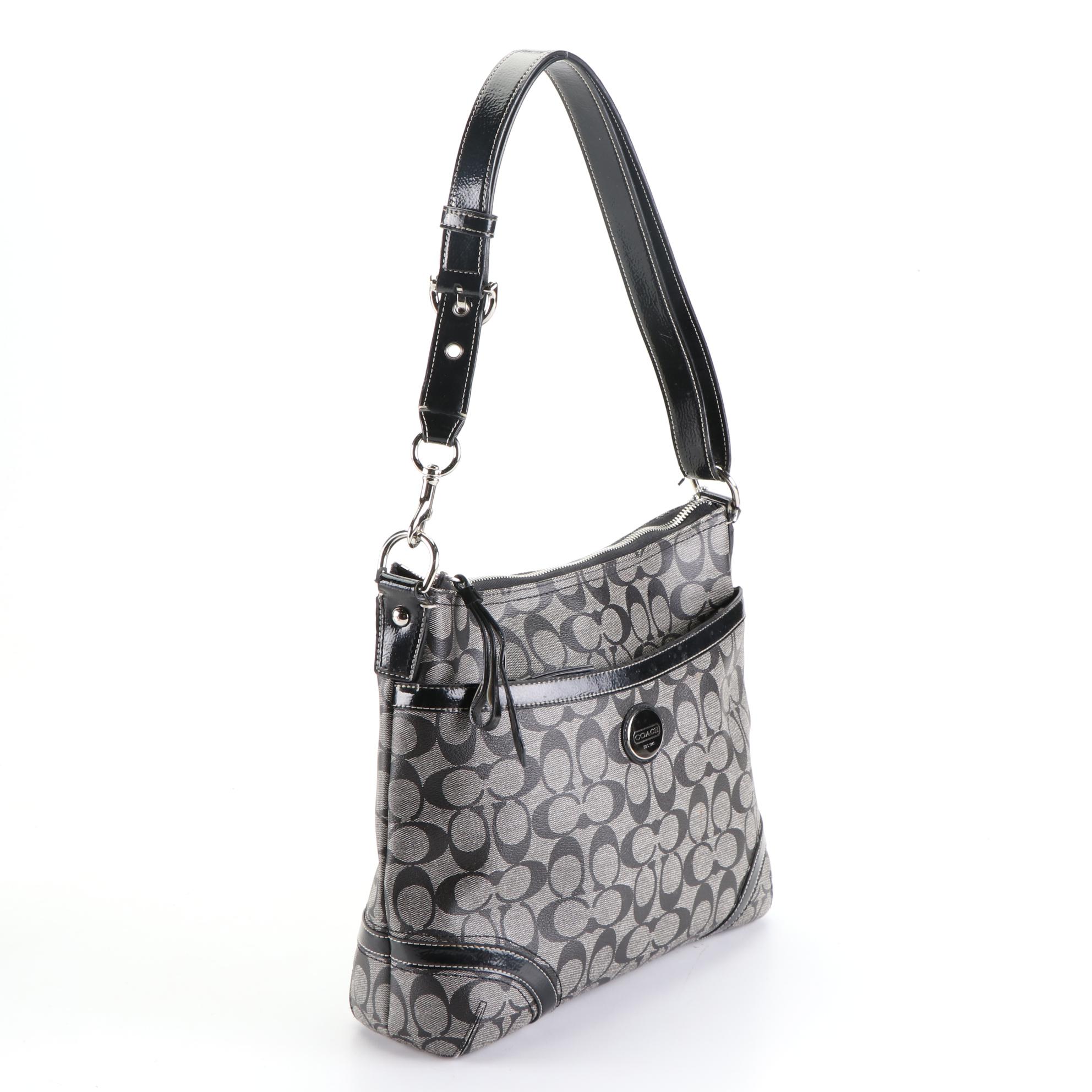 Coach Shoulder Bag in Signature Coated Canvas and Patent Leather