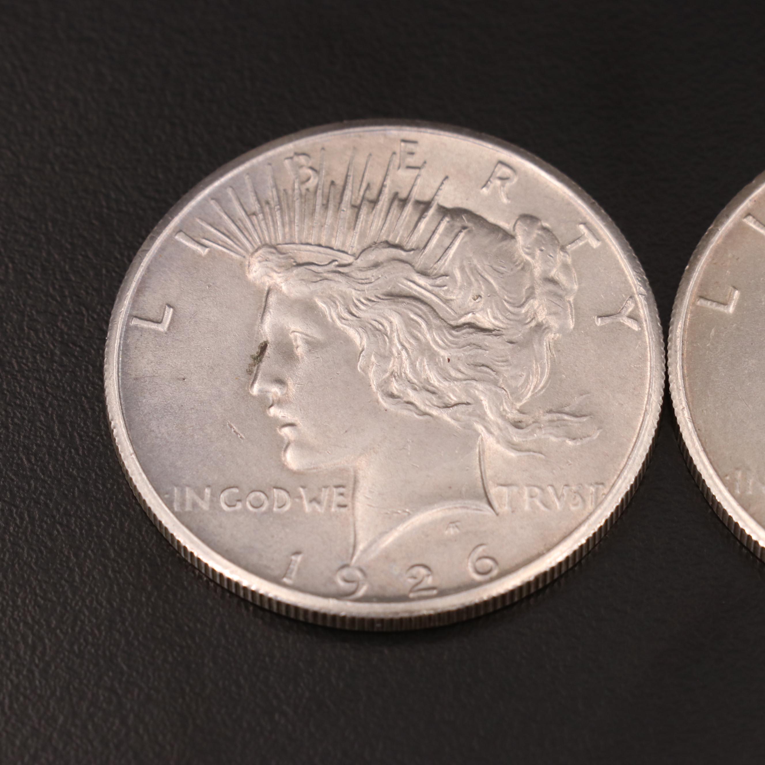 Two 1926 Peace Silver Dollars