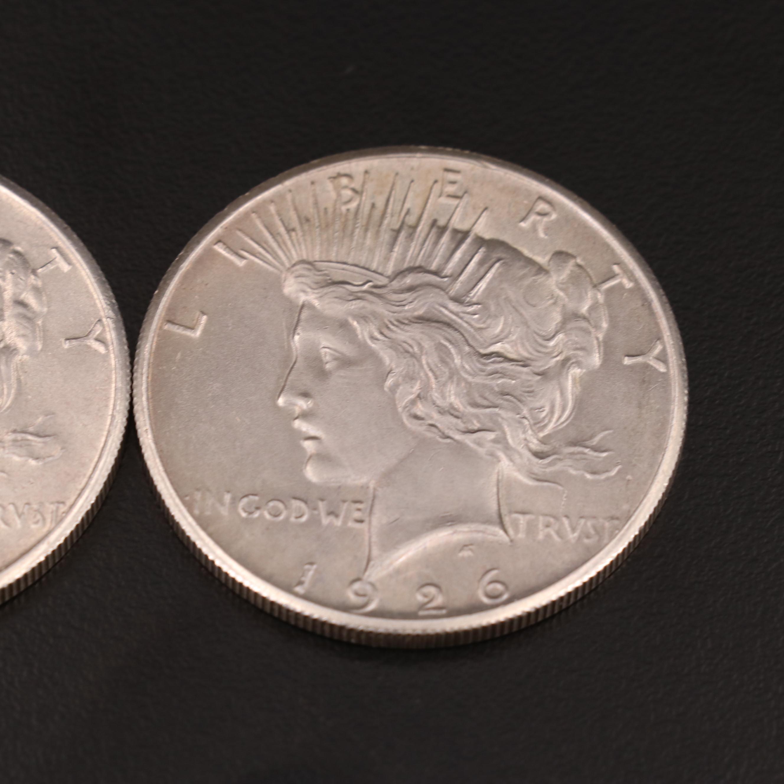 Two 1926 Peace Silver Dollars