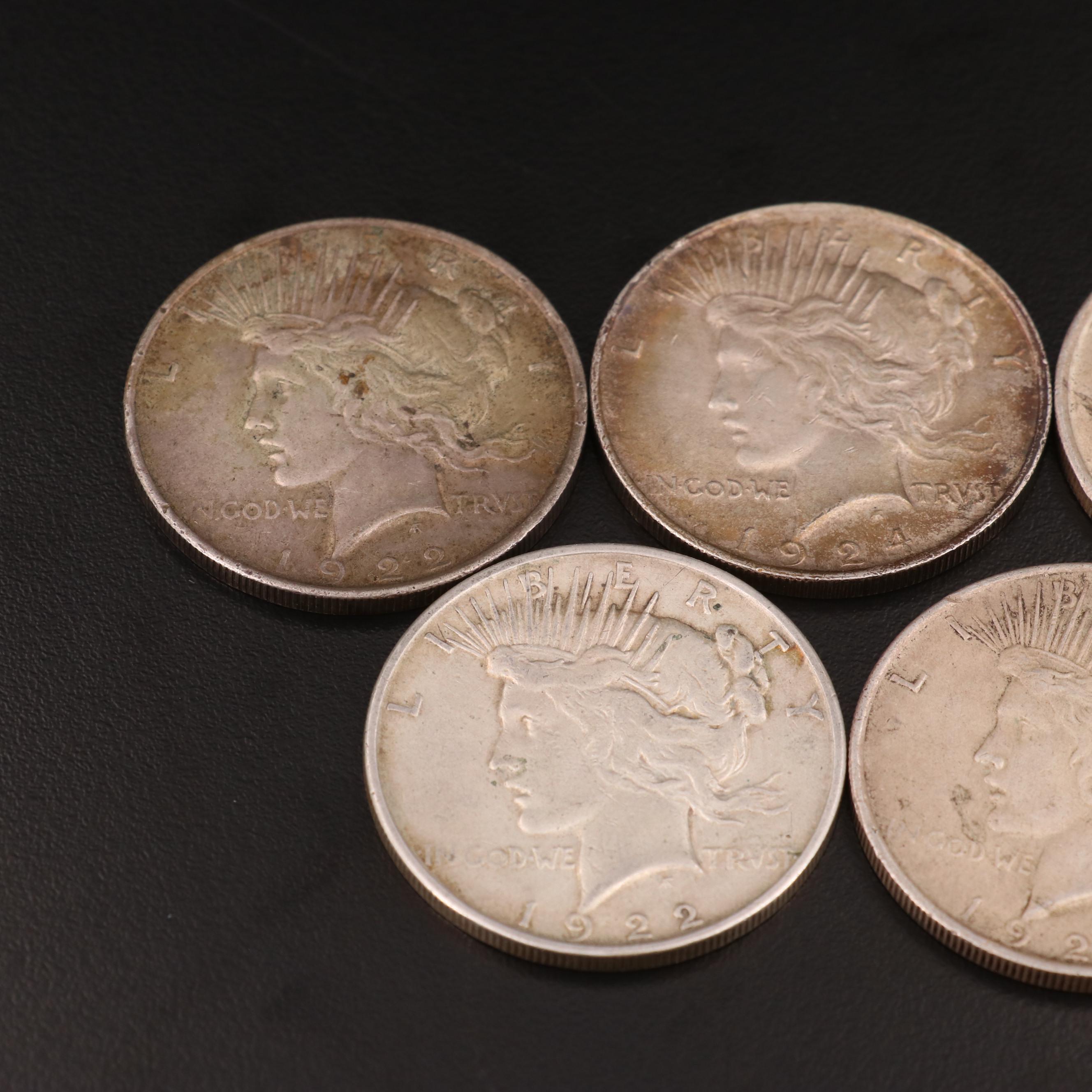 Five Peace Silver Dollars