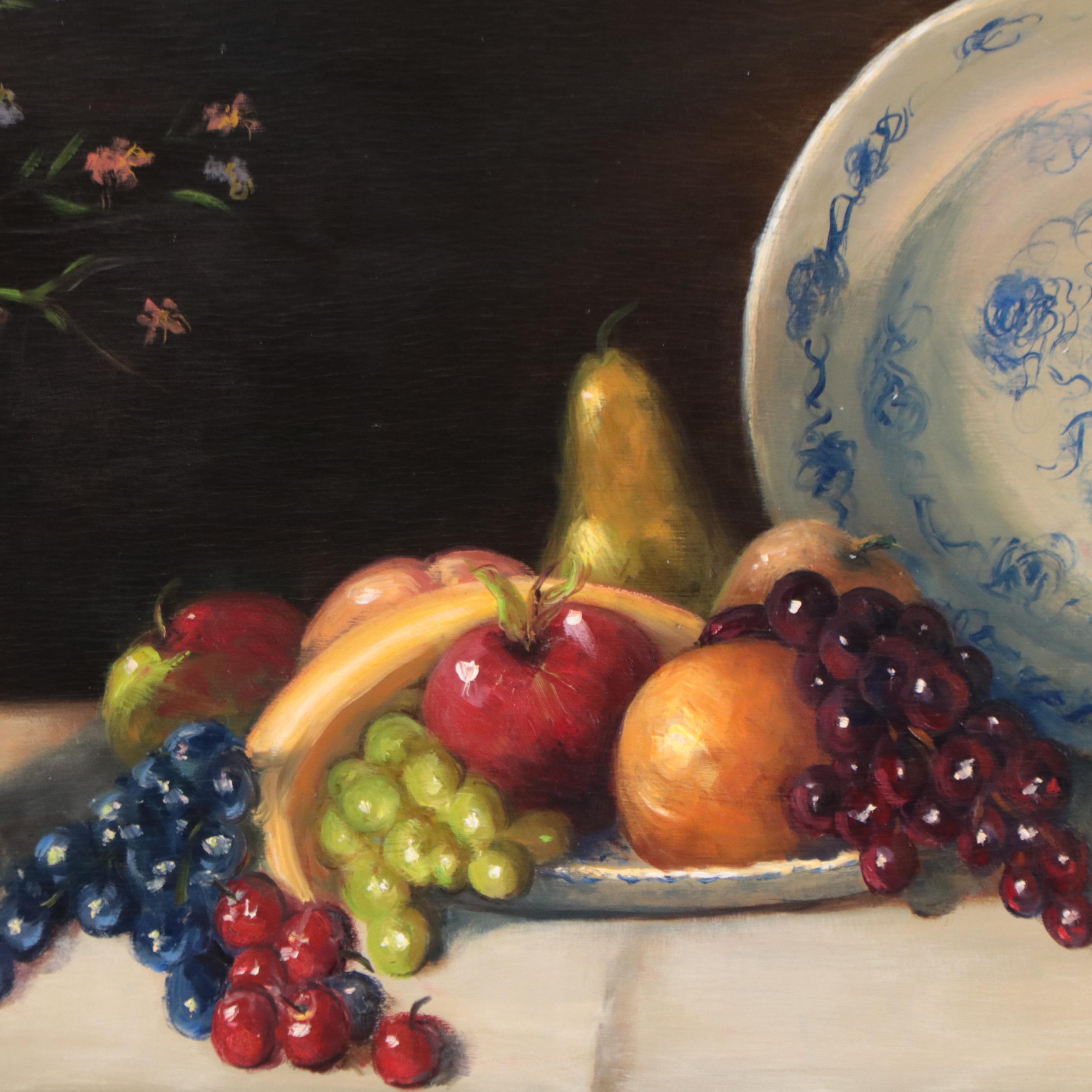 Arlen Perkins Withey Oil Painting "Blue Dishes with Fruit," 1995