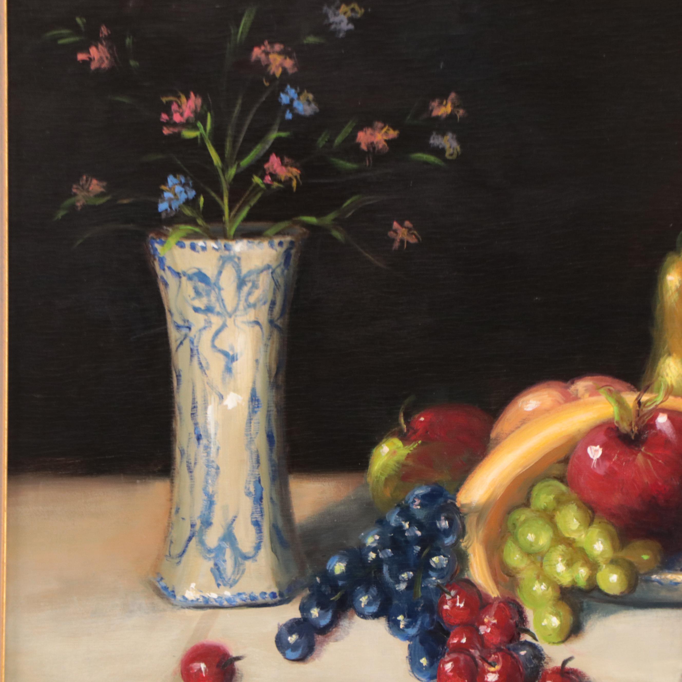 Arlen Perkins Withey Oil Painting "Blue Dishes with Fruit," 1995