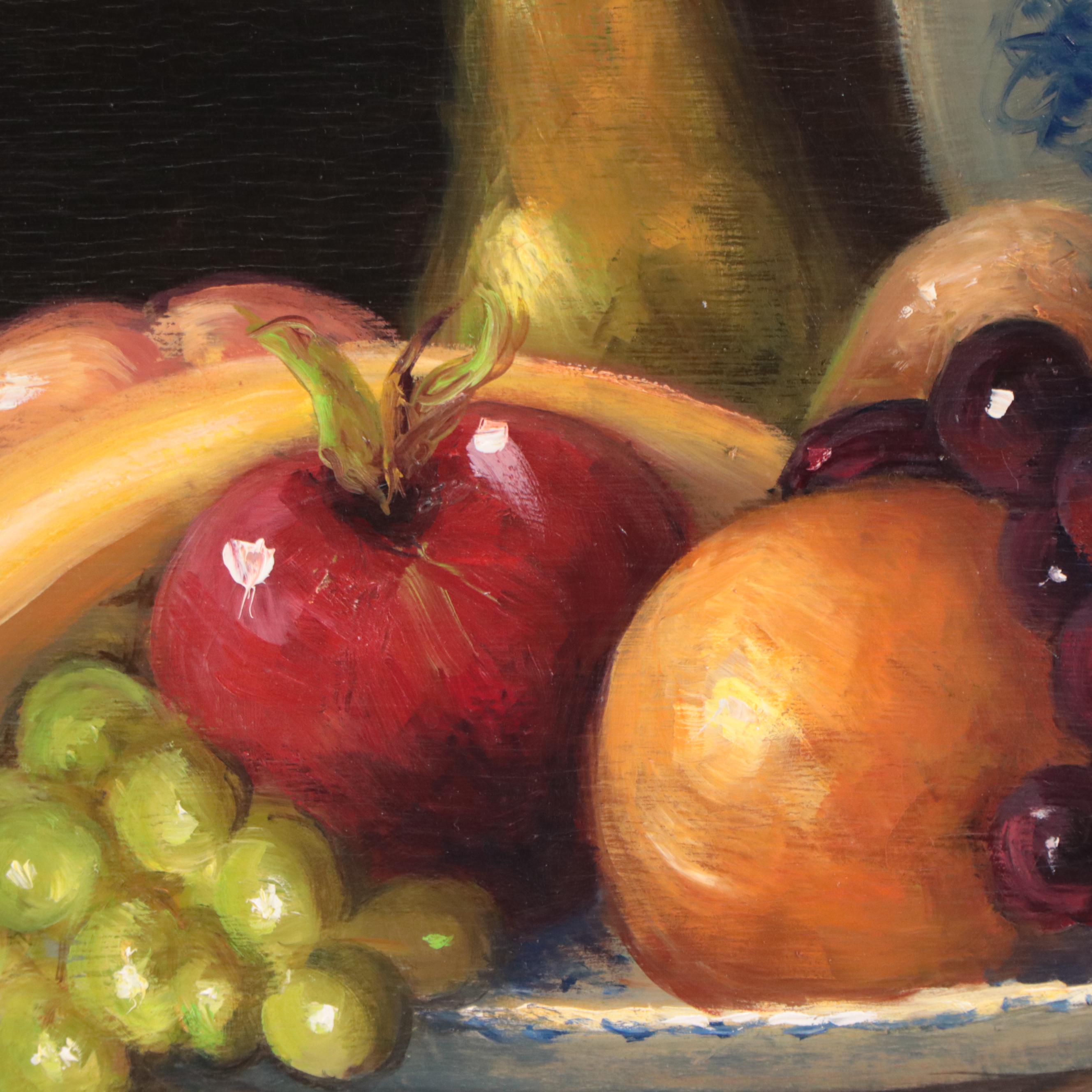 Arlen Perkins Withey Oil Painting "Blue Dishes with Fruit," 1995