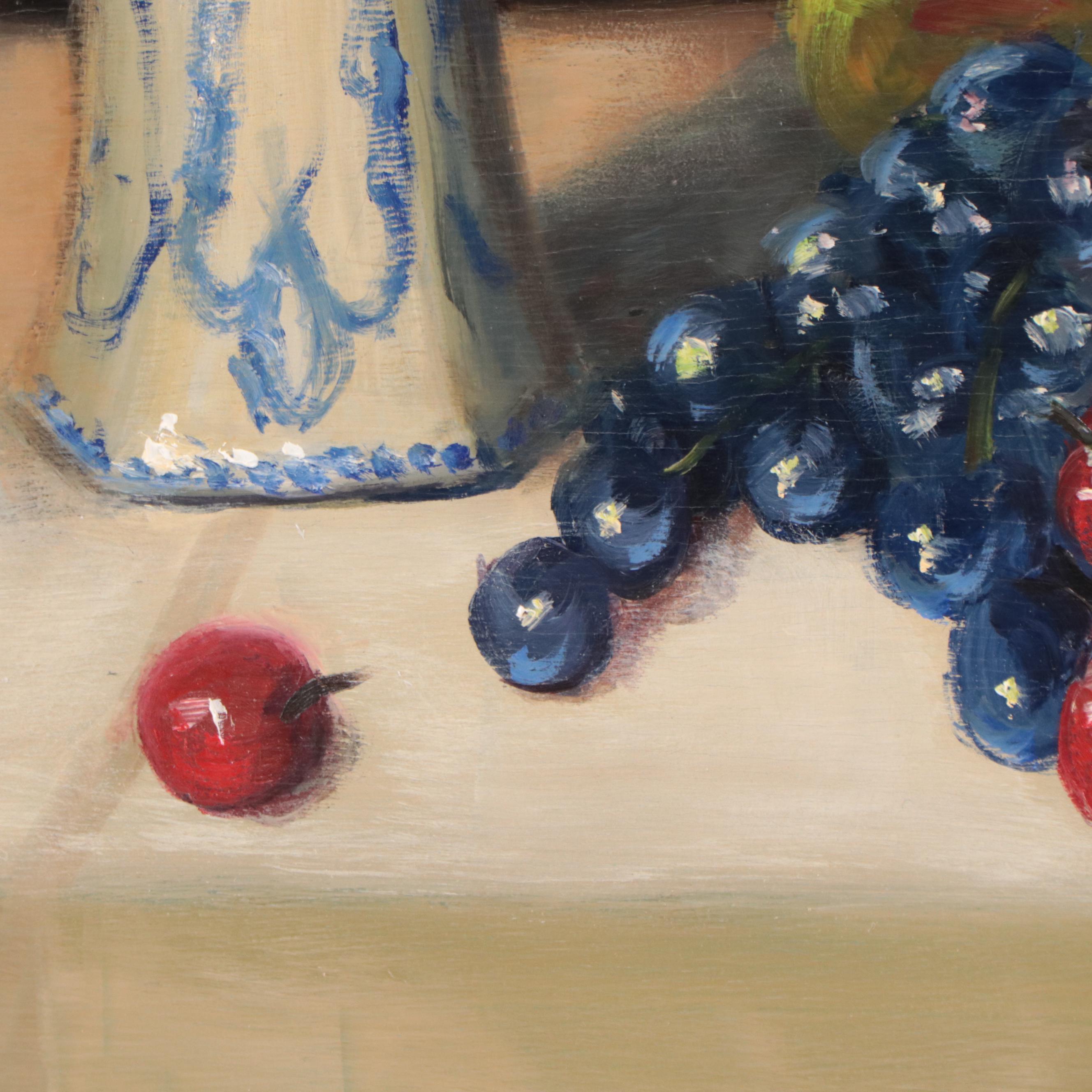Arlen Perkins Withey Oil Painting "Blue Dishes with Fruit," 1995