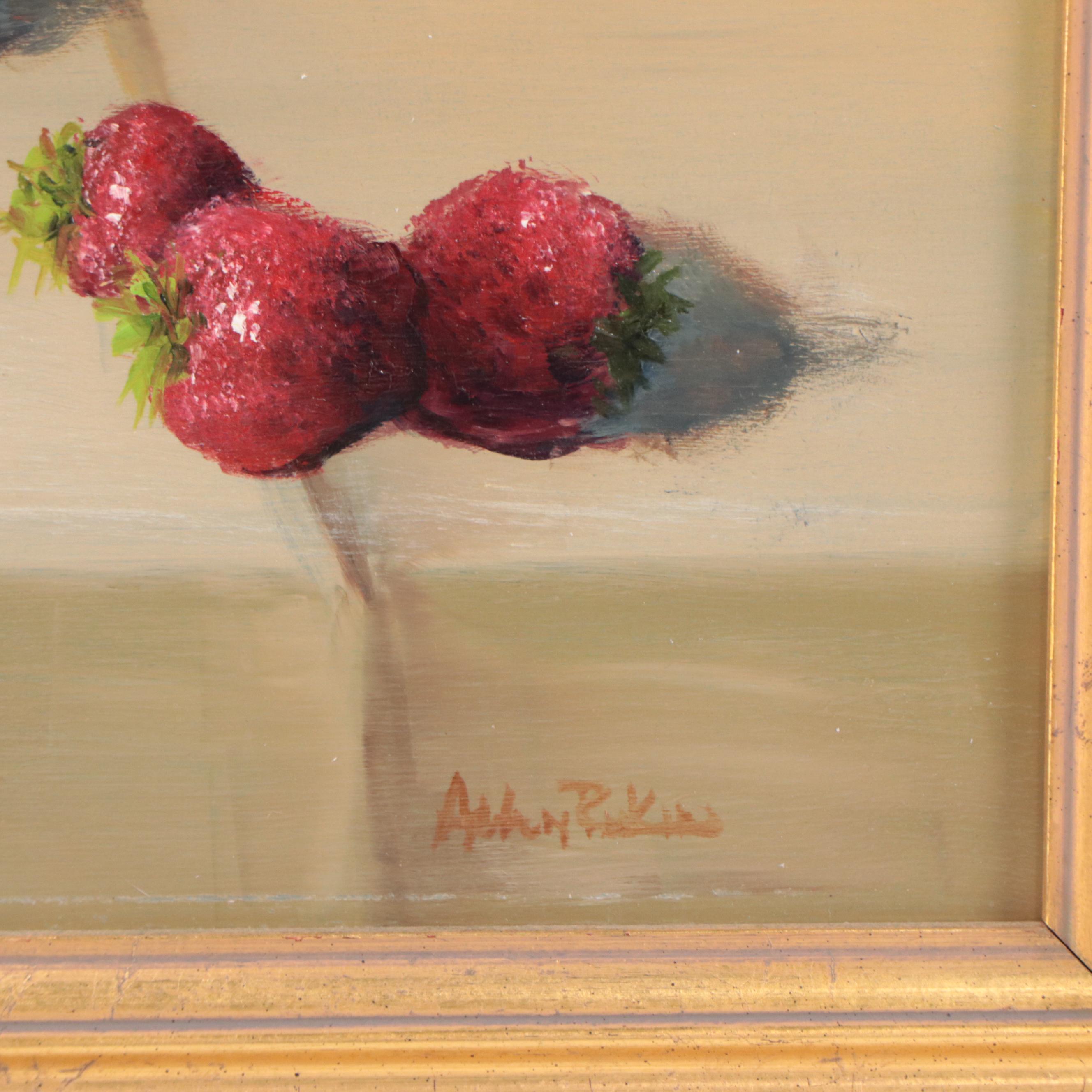 Arlen Perkins Withey Oil Painting "Blue Dishes with Fruit," 1995