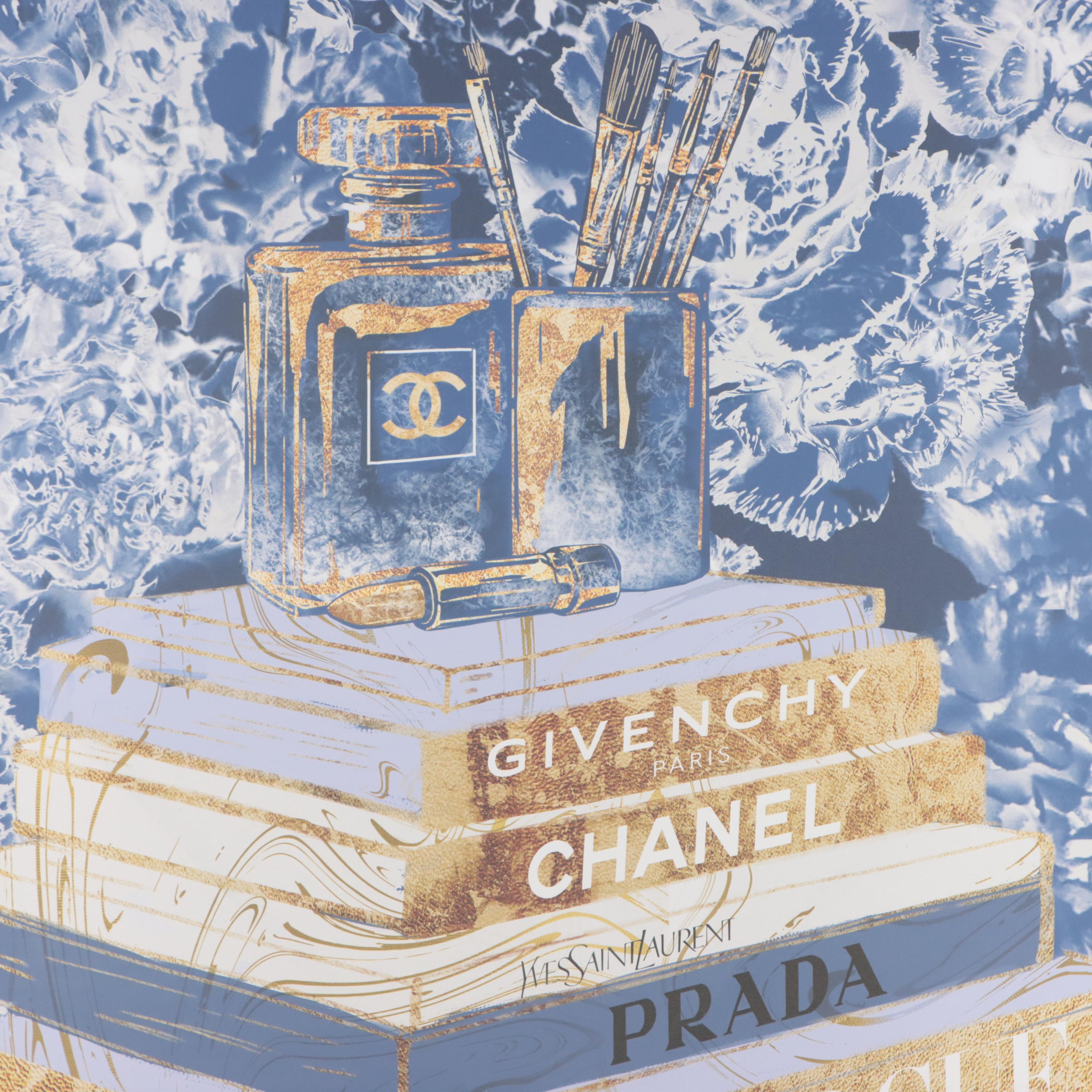 Giclée of Fashion Books and Chanel Bottle, 21st Century