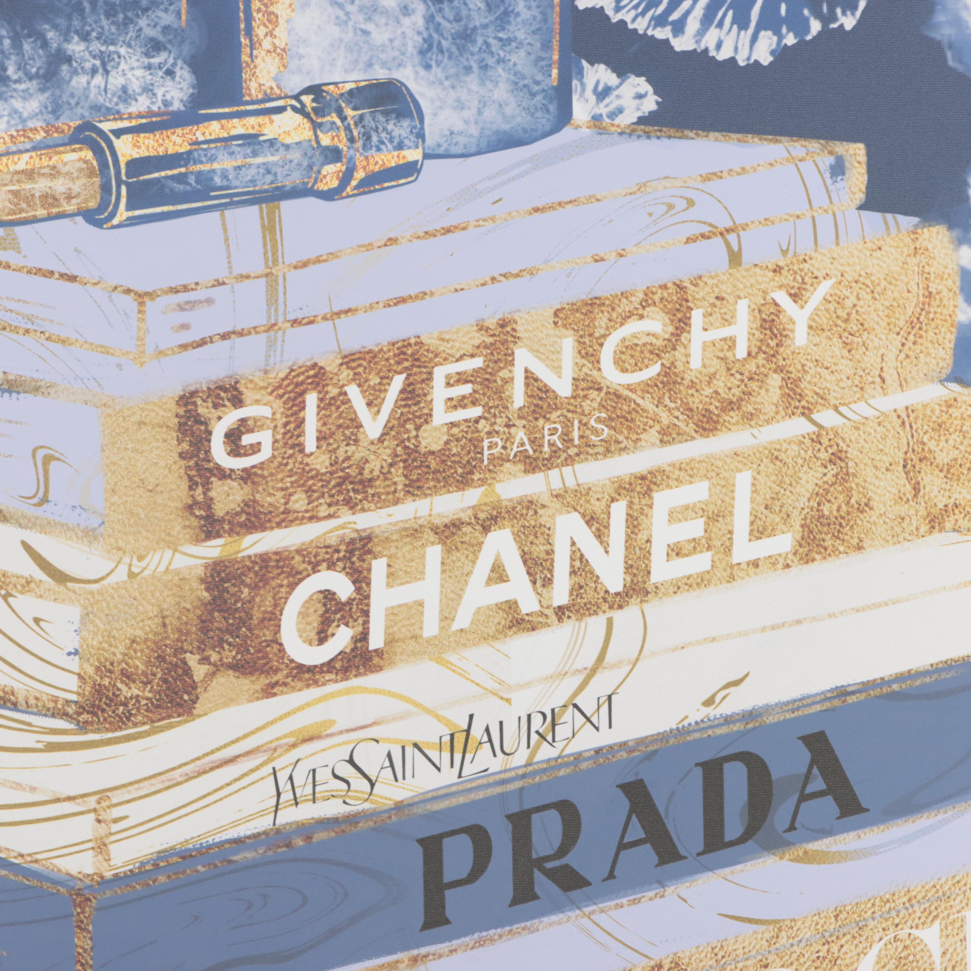 Giclée of Fashion Books and Chanel Bottle, 21st Century