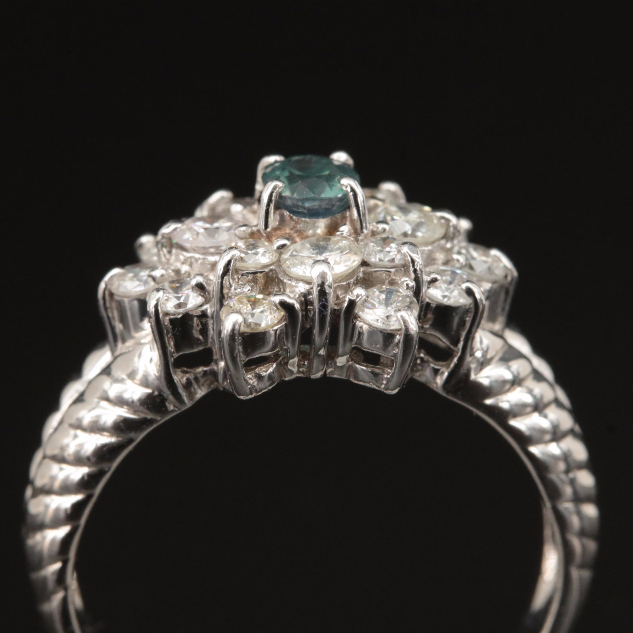 Platinum Indian Alexandrite and Diamond Ring with GIA Report