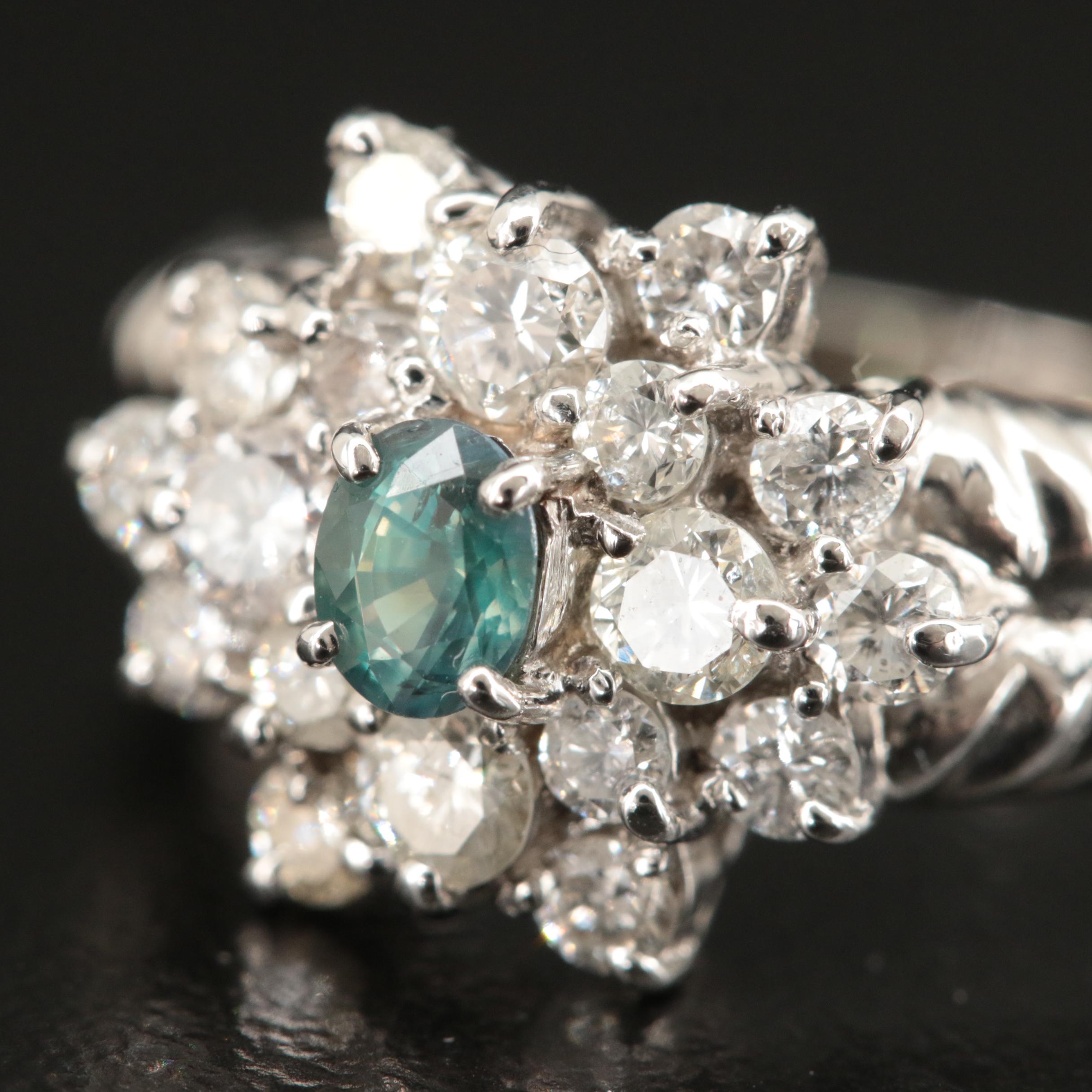 Platinum Indian Alexandrite and Diamond Ring with GIA Report