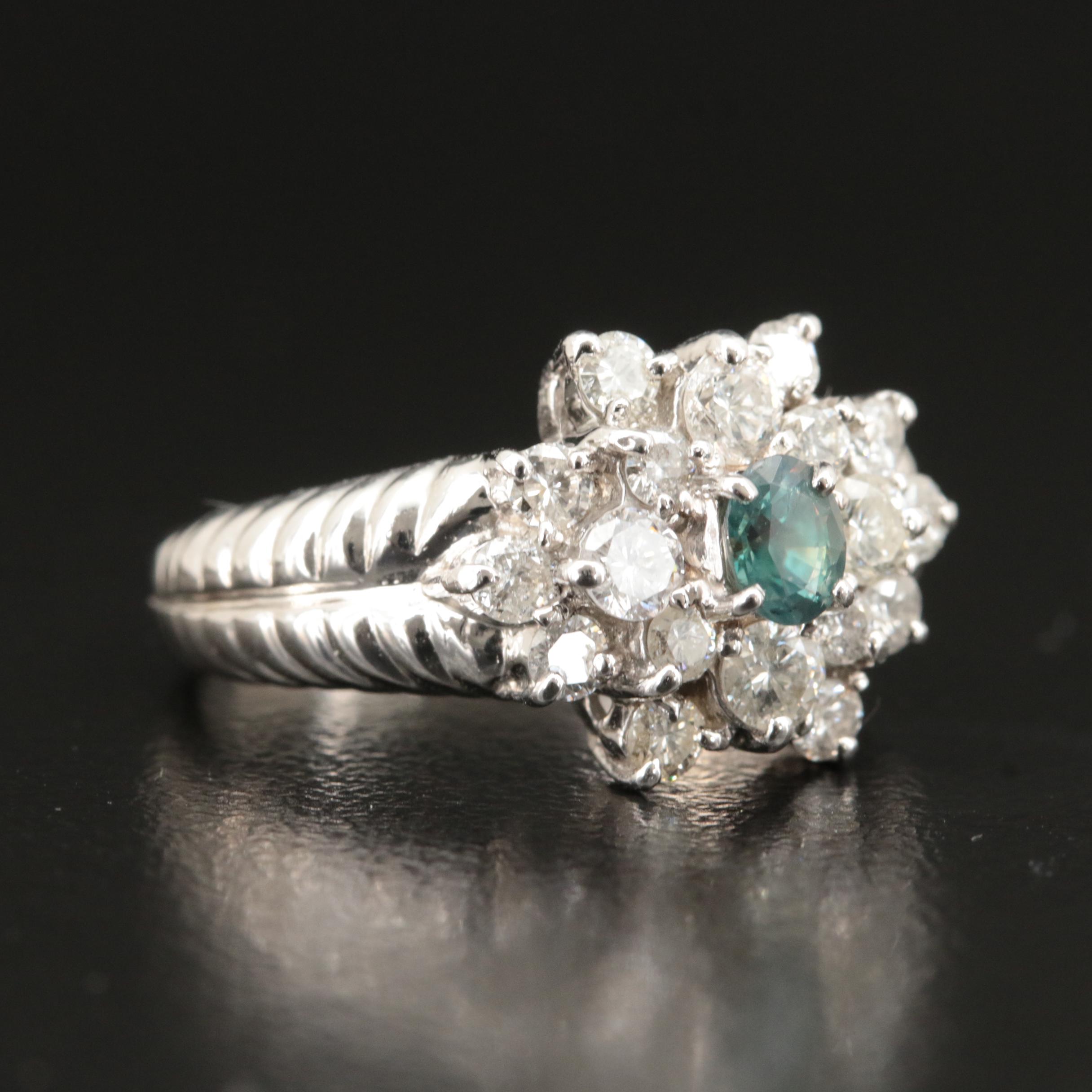 Platinum Indian Alexandrite and Diamond Ring with GIA Report