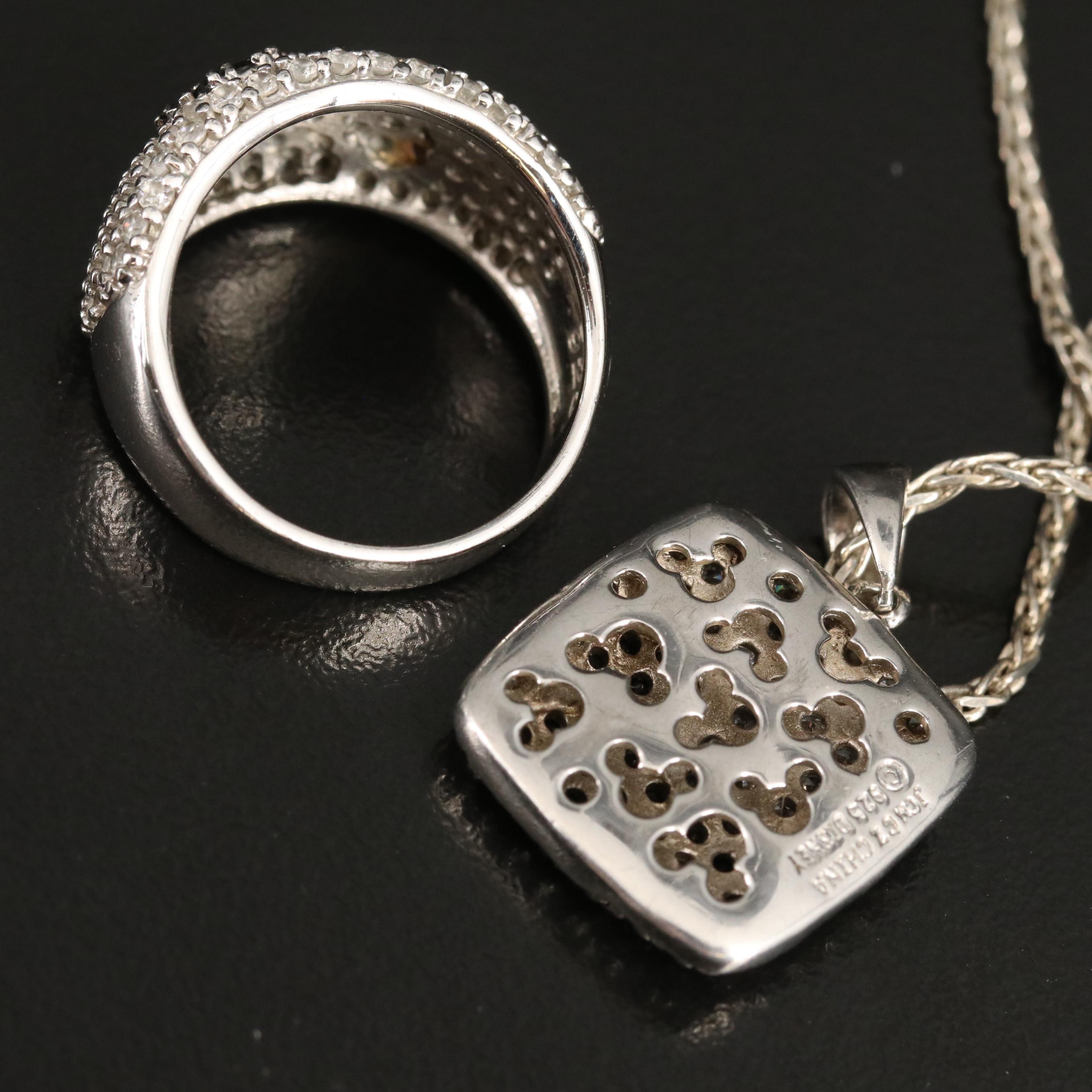Disney Sterling Cubic Zirconia Mickey Mouse Necklace and Ring