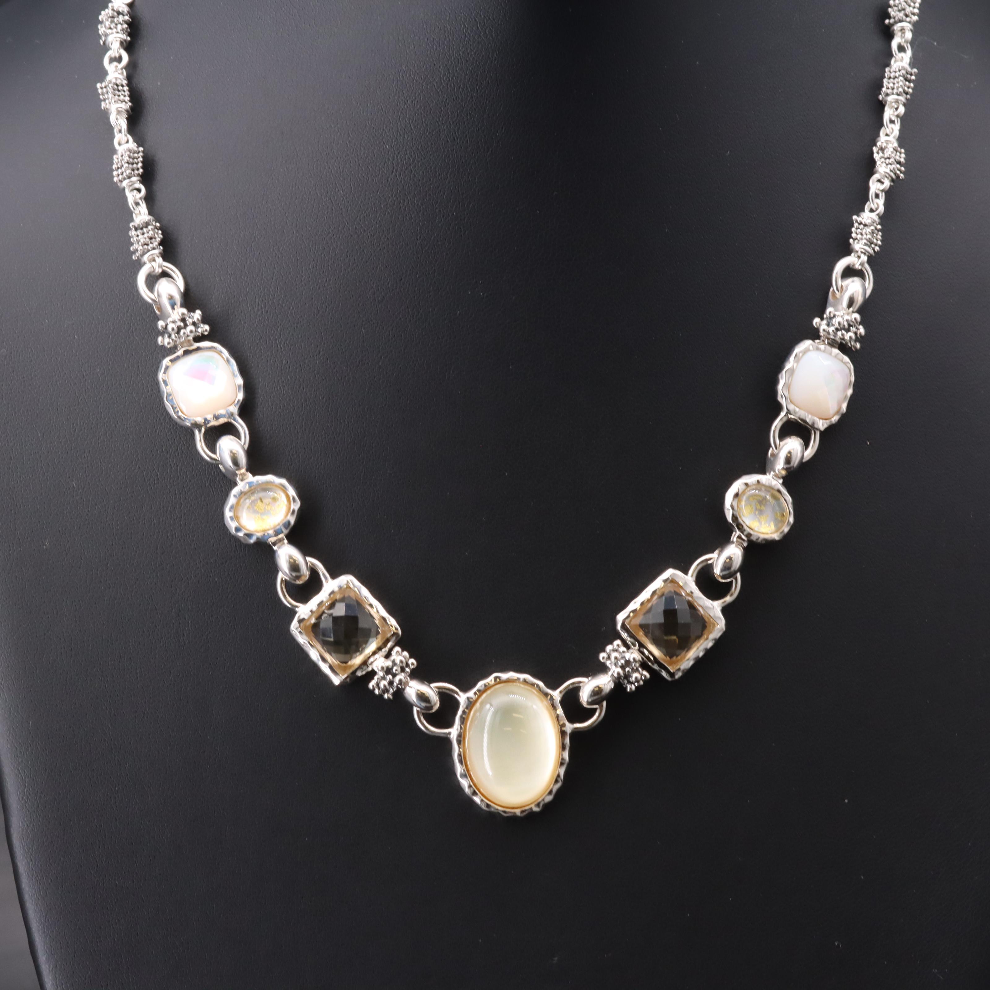 Michael Dawkins Sterling Quartz Doublet and Gemstone Necklace