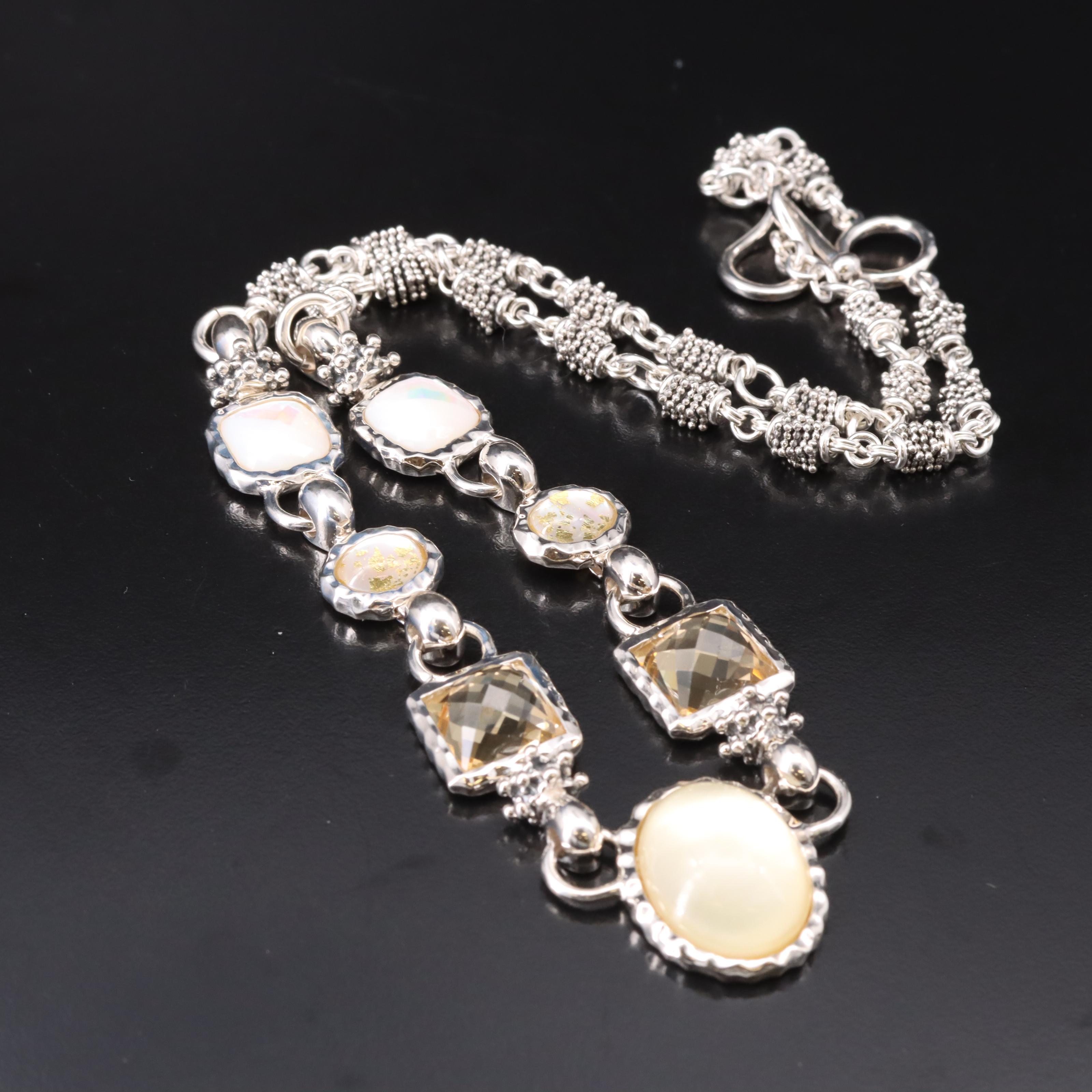 Michael Dawkins Sterling Quartz Doublet and Gemstone Necklace