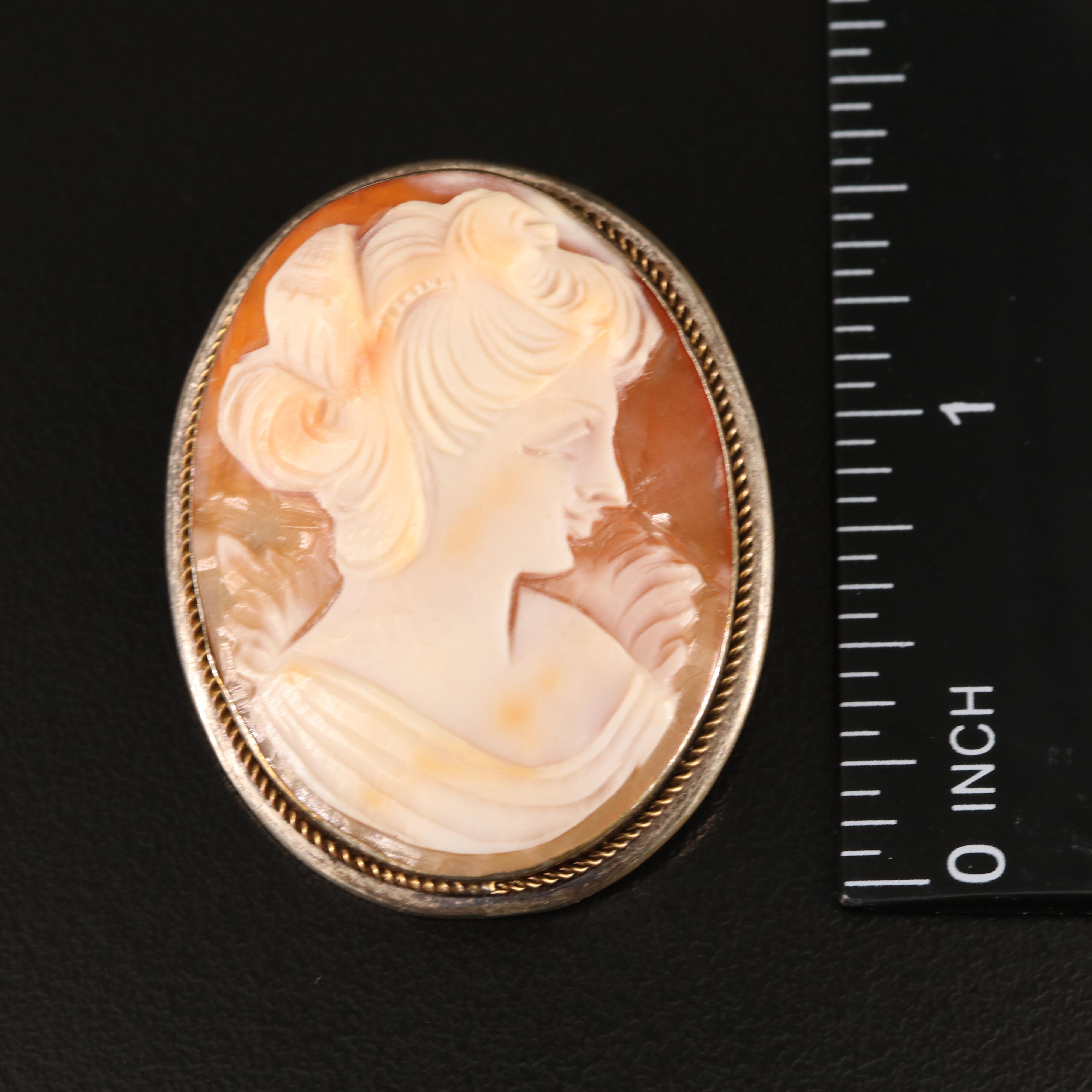 Vintage Cameo Brooches Including Sterling