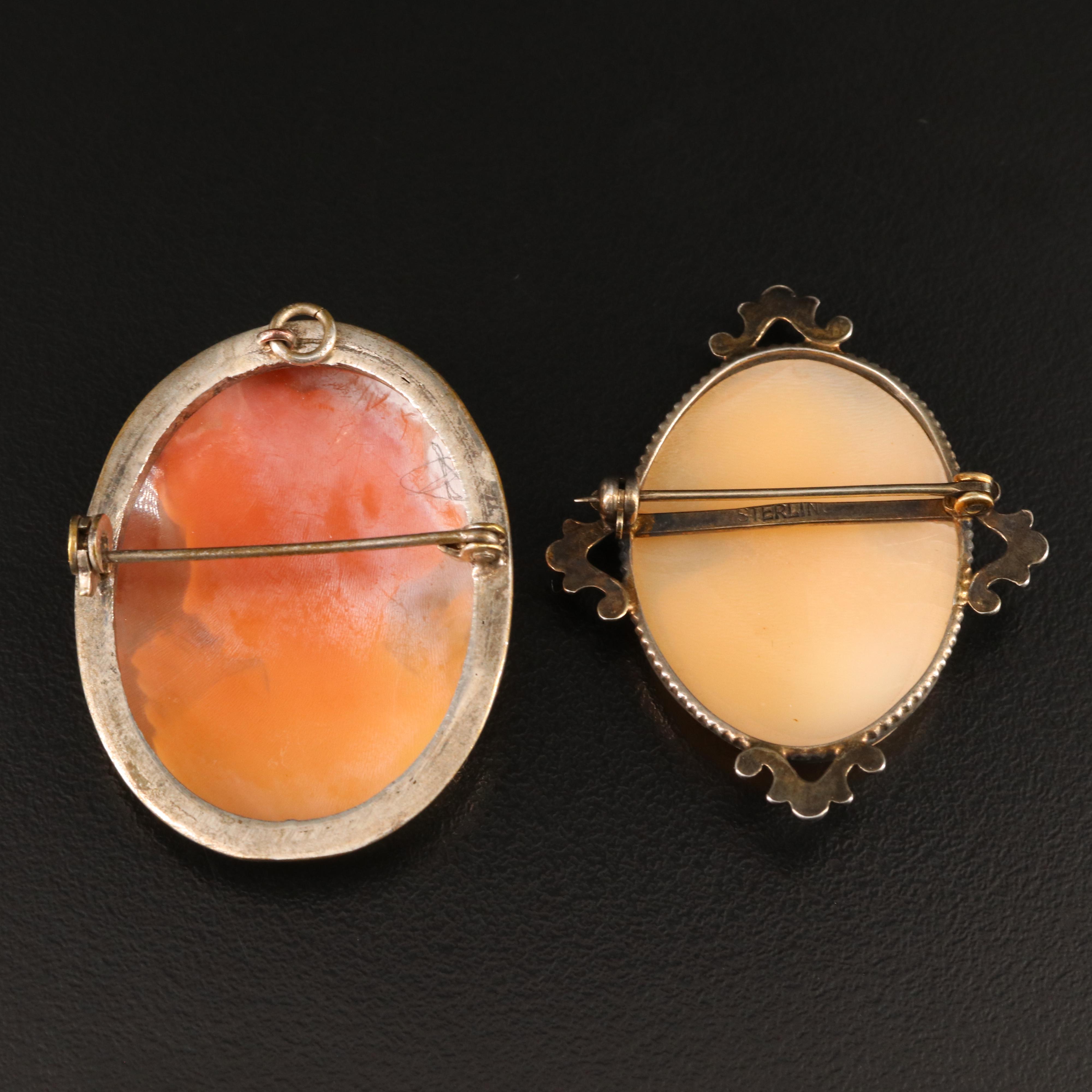 Vintage Cameo Brooches Including Sterling
