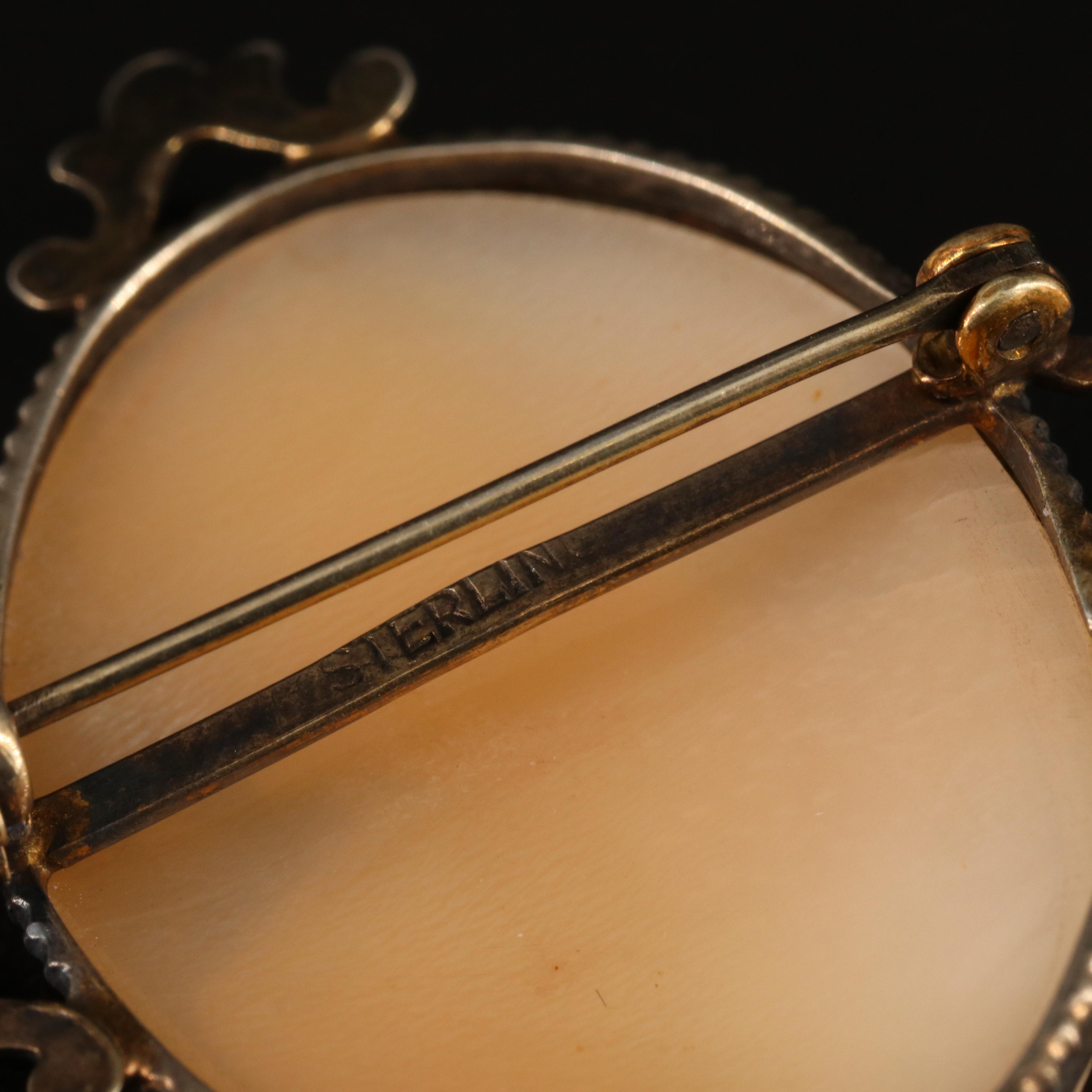 Vintage Cameo Brooches Including Sterling