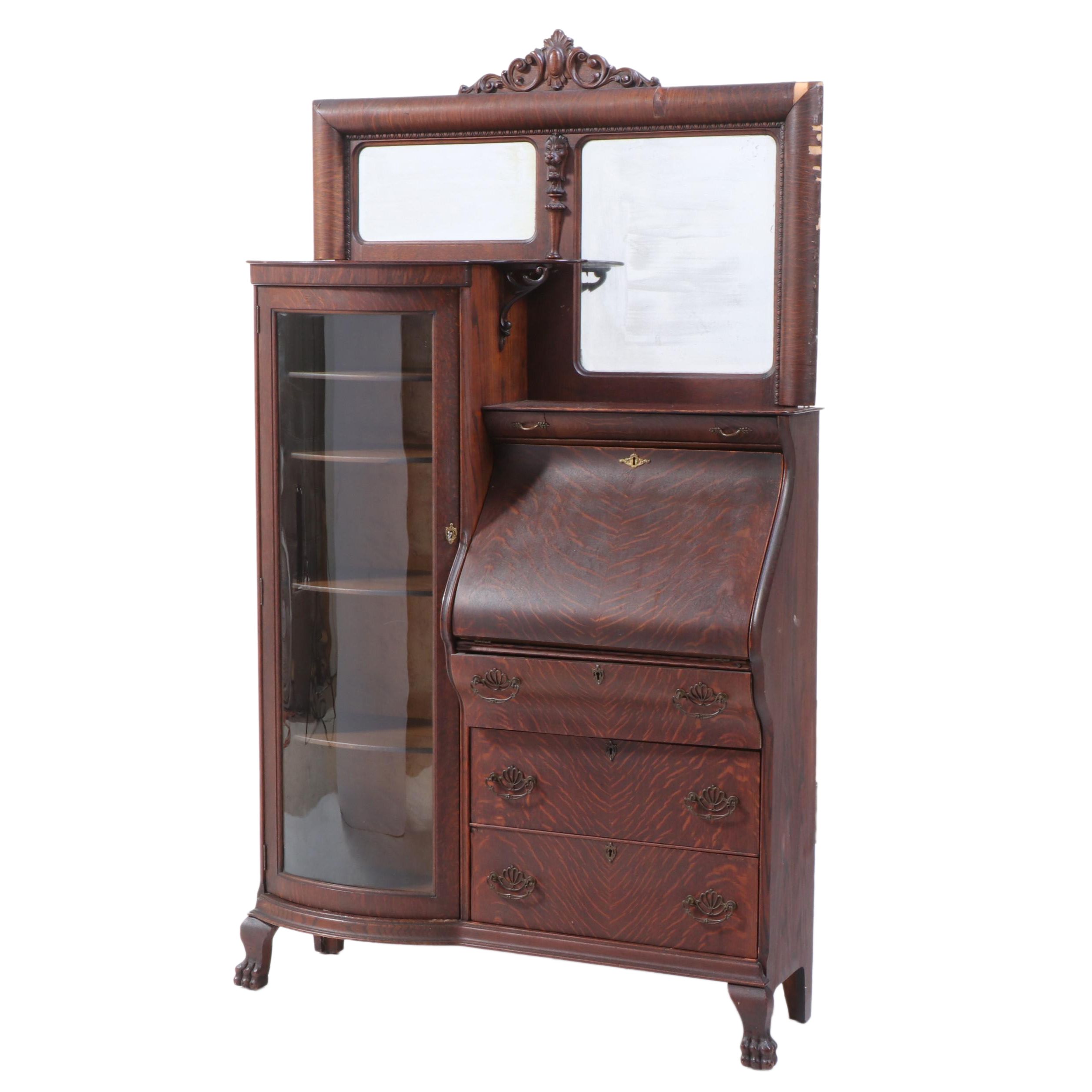 Forest City Furniture Co. Empire Revival Oak Side-by-Side Secretary Bookcase