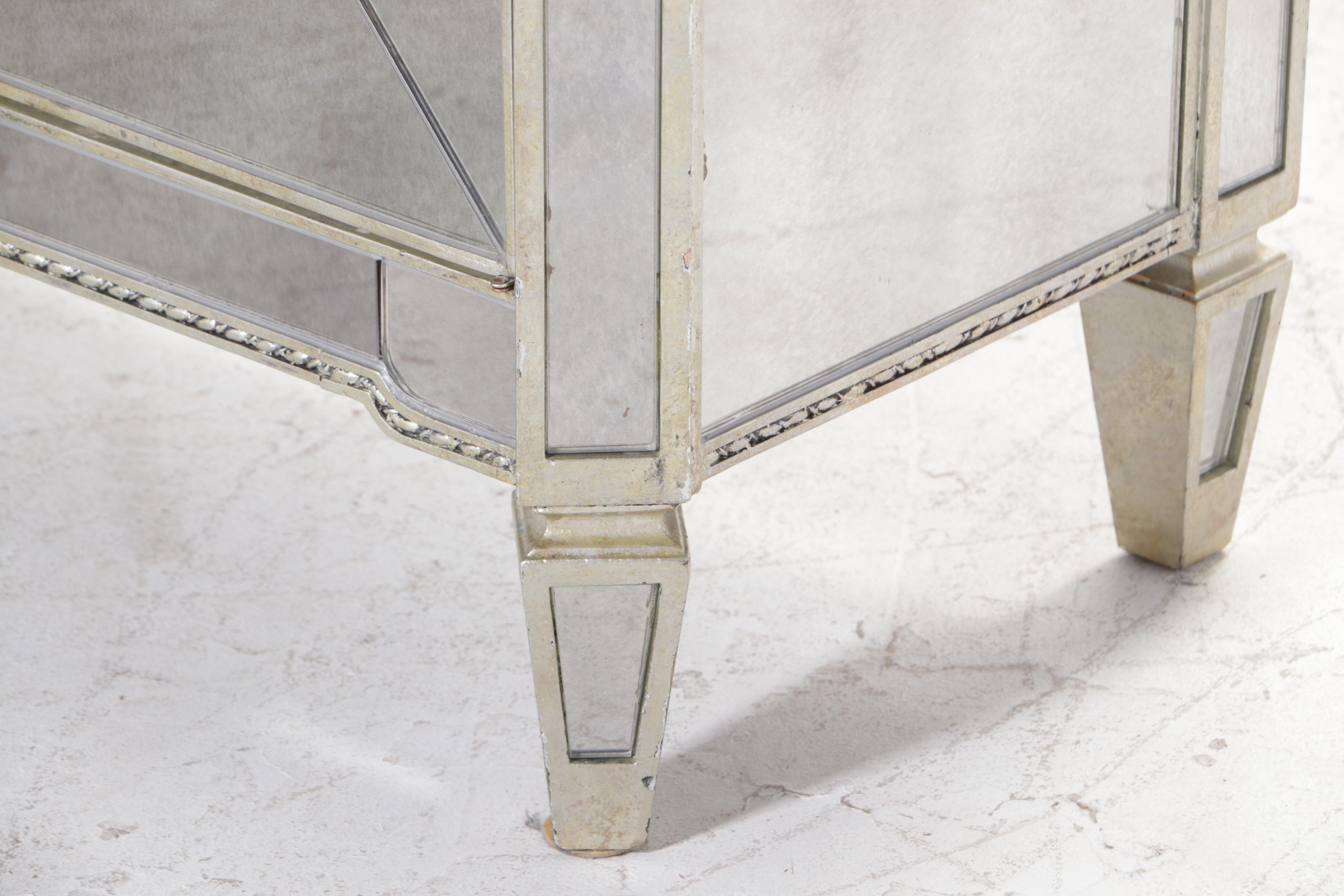 Pair of Bassett "Borghese" MIrrored, Silver-Gilt, and Granite Top Nightstands