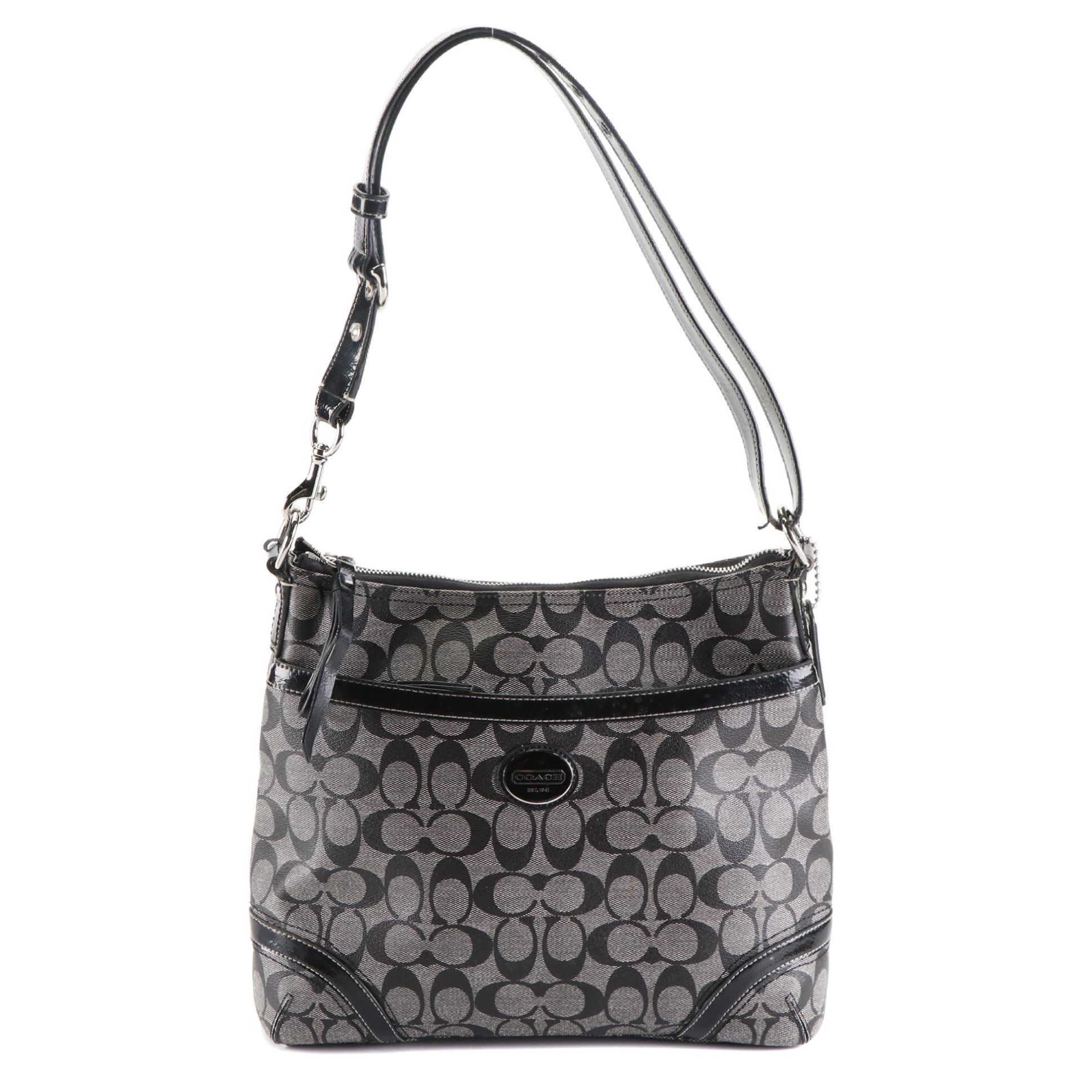 Coach Shoulder Bag in Signature Coated Canvas and Patent Leather