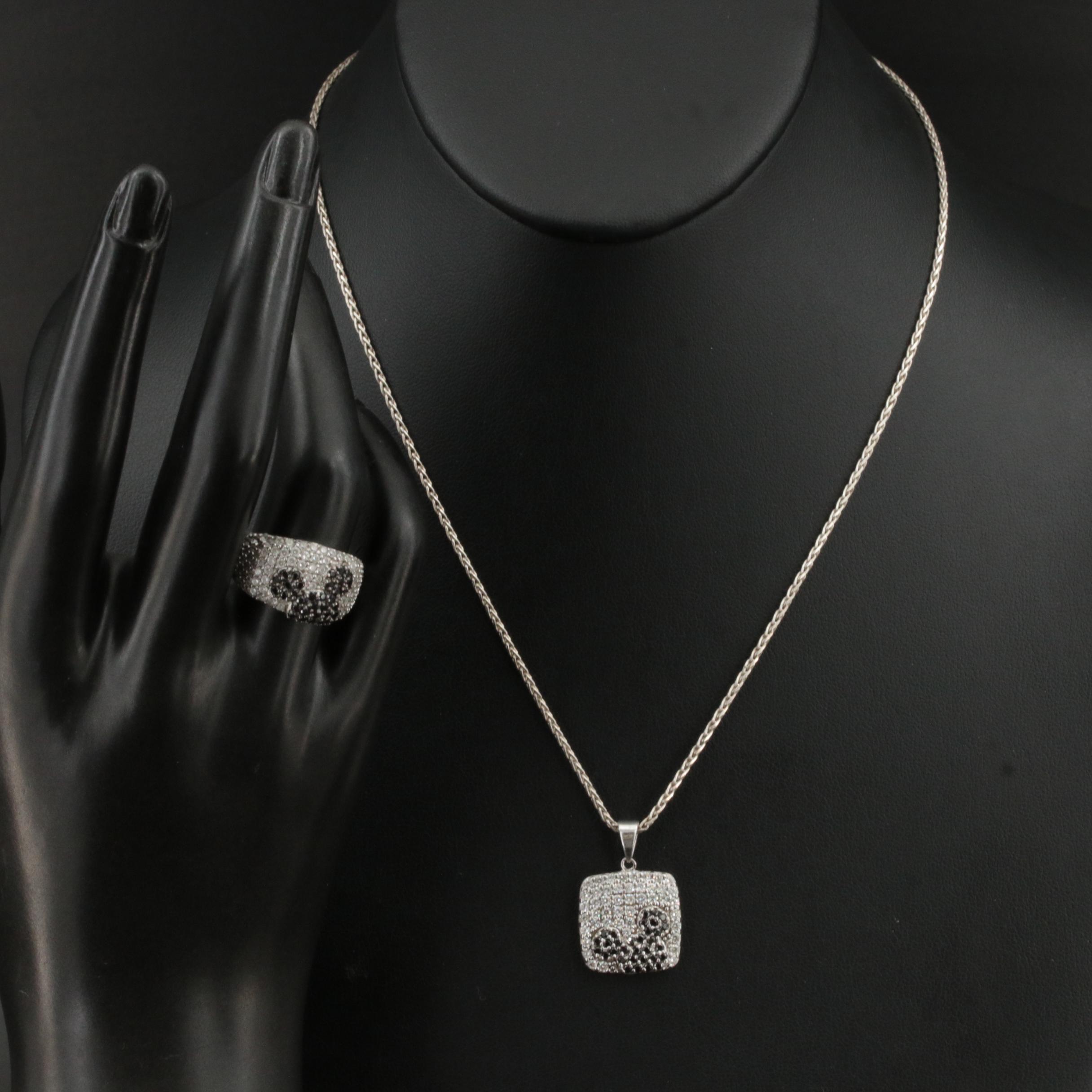 Disney Sterling Cubic Zirconia Mickey Mouse Necklace and Ring