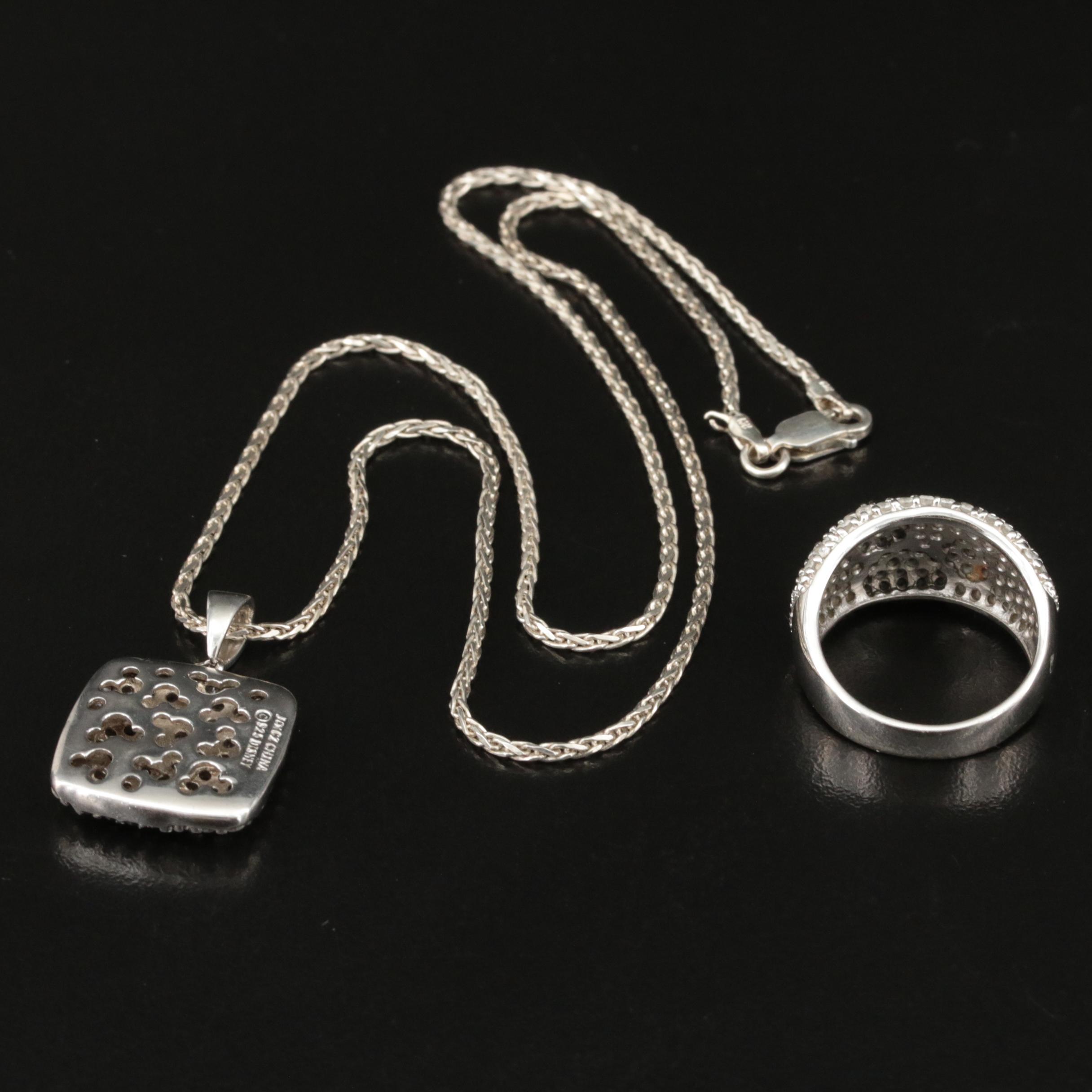 Disney Sterling Cubic Zirconia Mickey Mouse Necklace and Ring